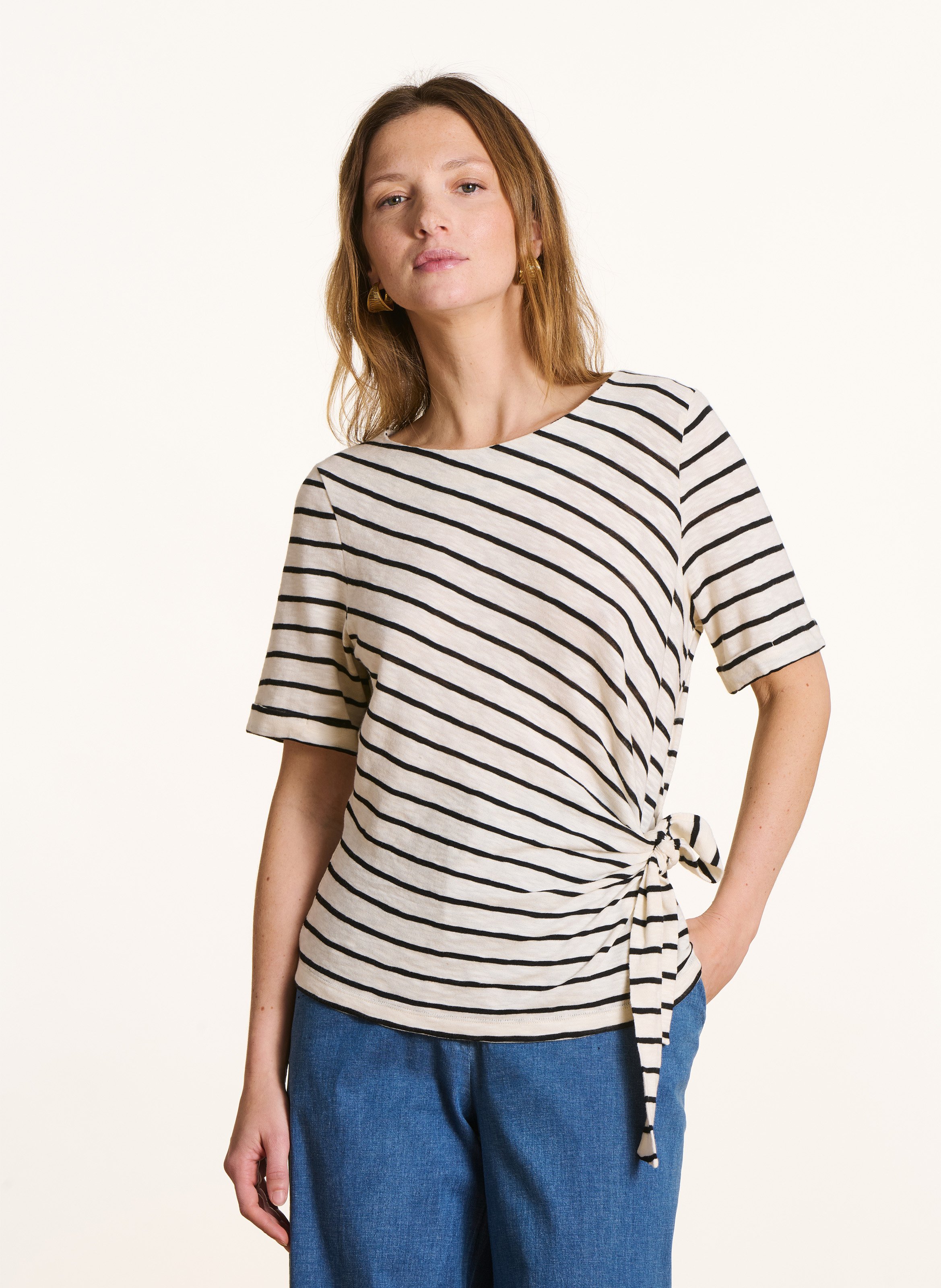 Tee-shirt col rond en coton LA FEE MARABOUTEE Bleu