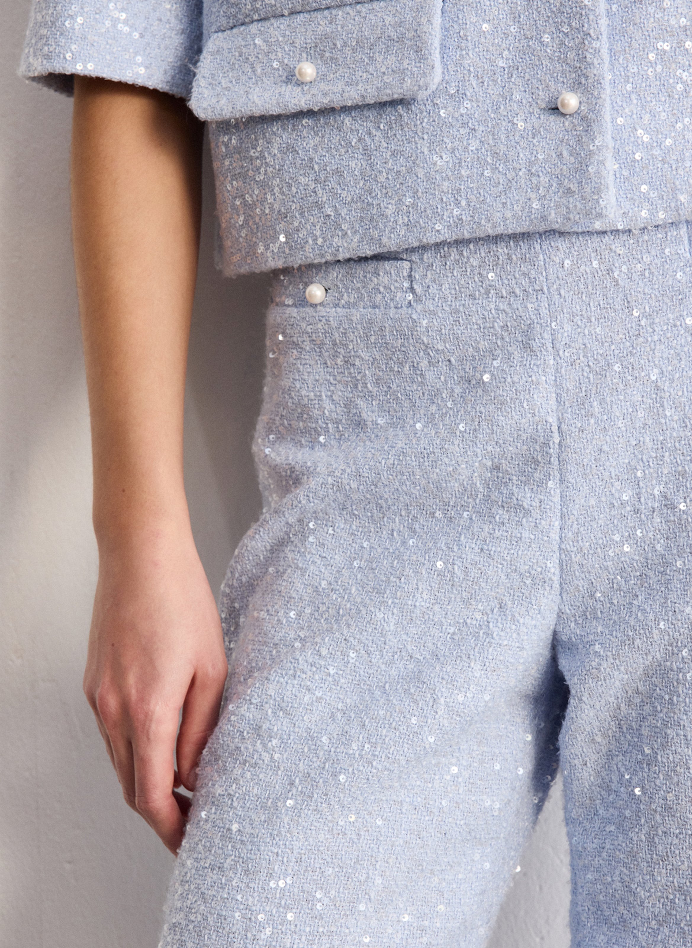 <p>Pantalon met hoge taille en tweed</p> PABLO Blauw