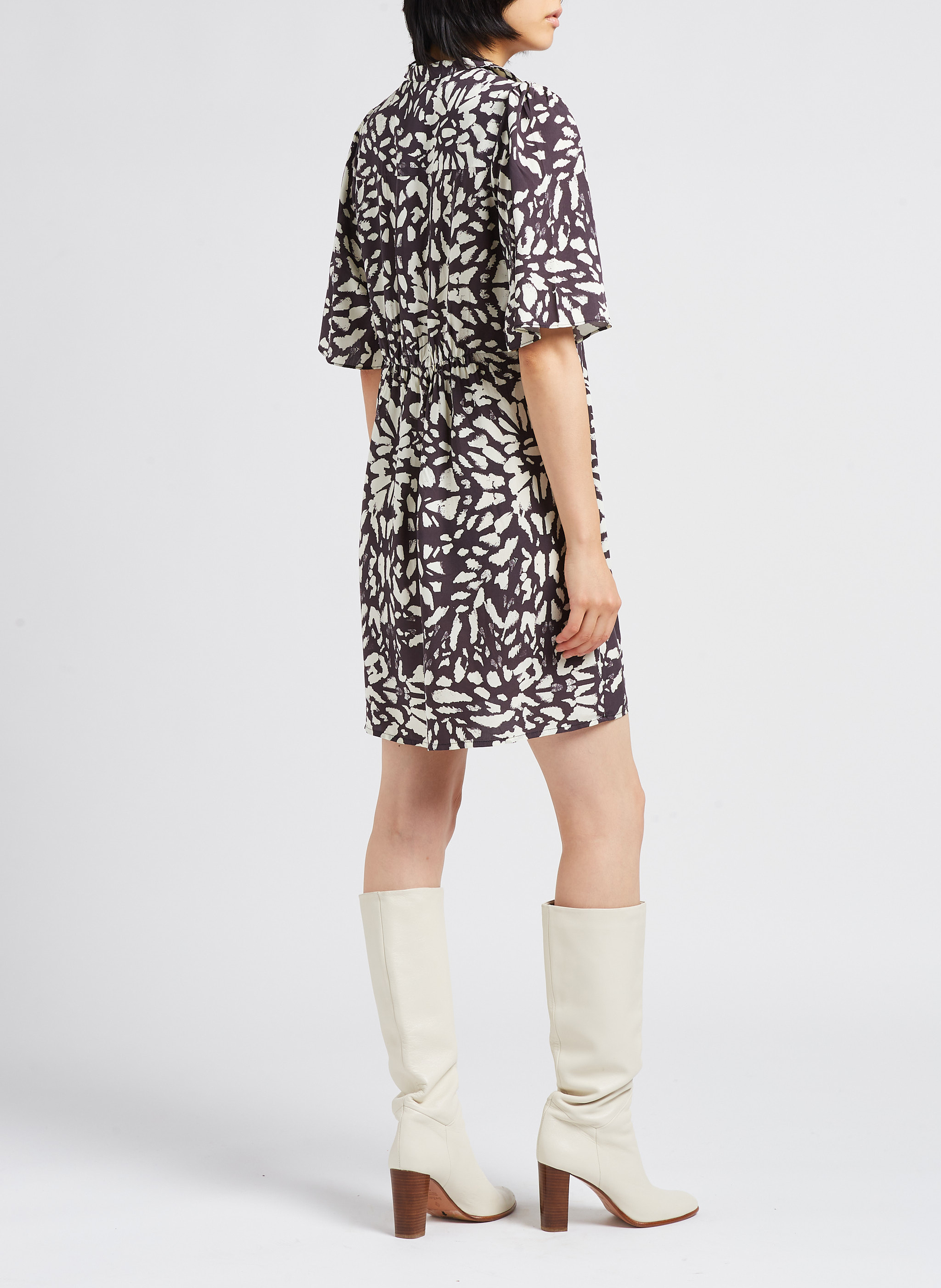 Short printed dress with shirt collar GRACE ET MILA Black