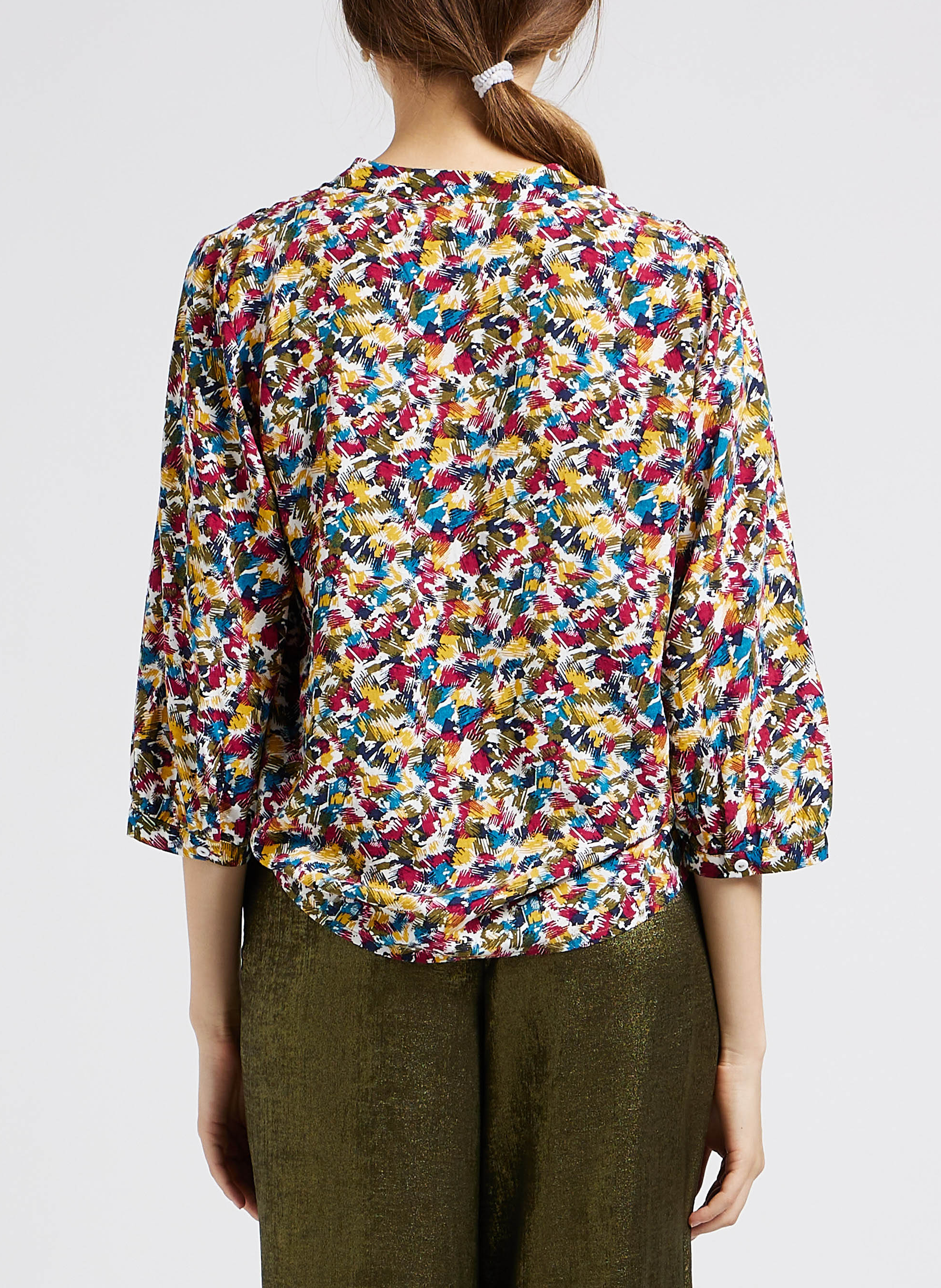 Blouse col tunisien imprimée VILA Beige