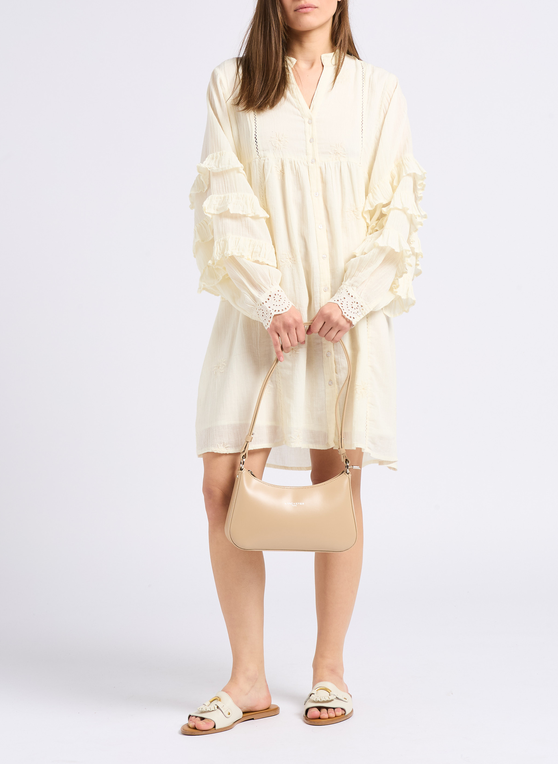 Smooth leather baguette bag LANCASTER PARIS Beige