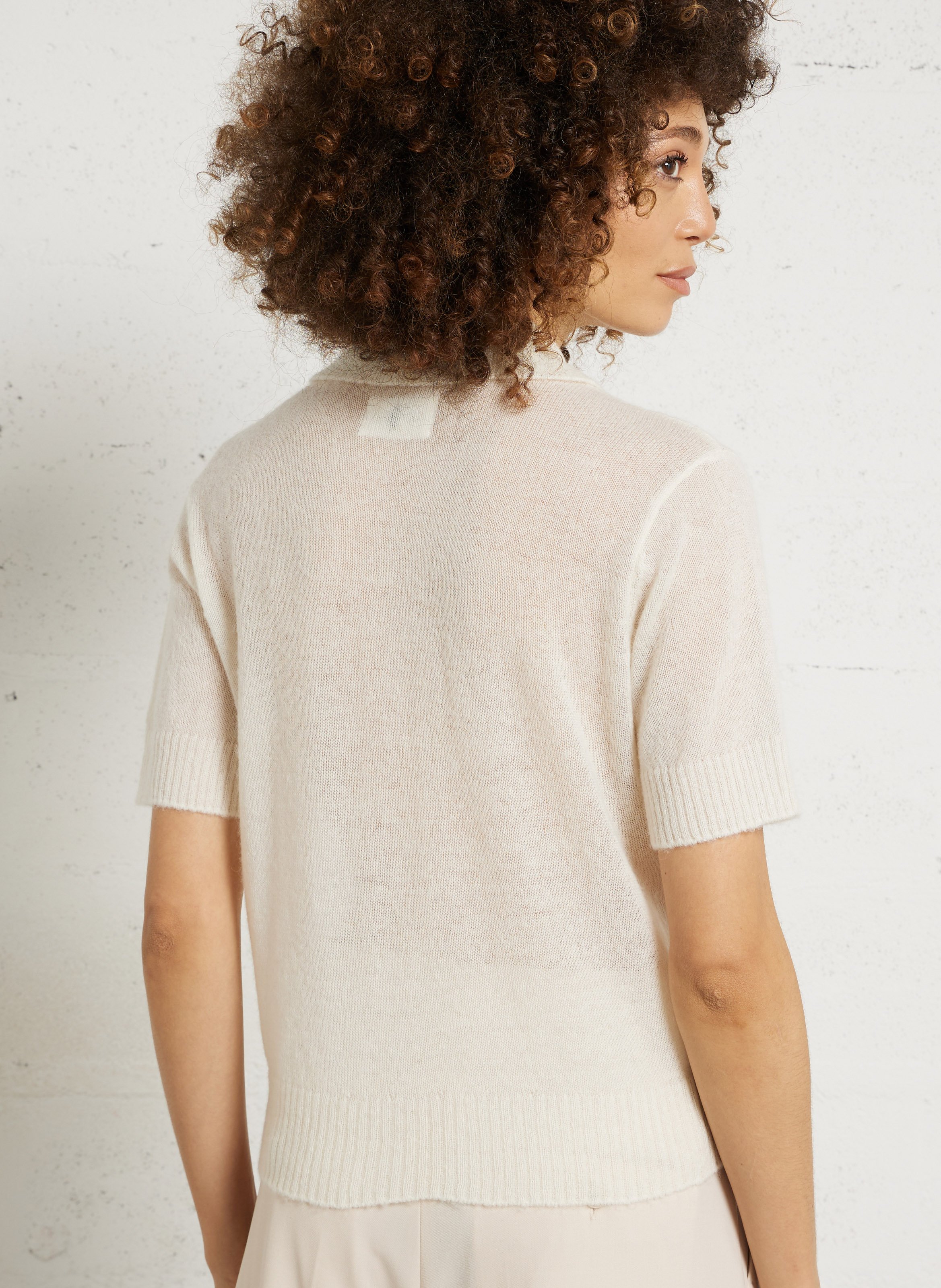 Pull droit col polo en laine mélangée DES PETITS HAUTS Beige