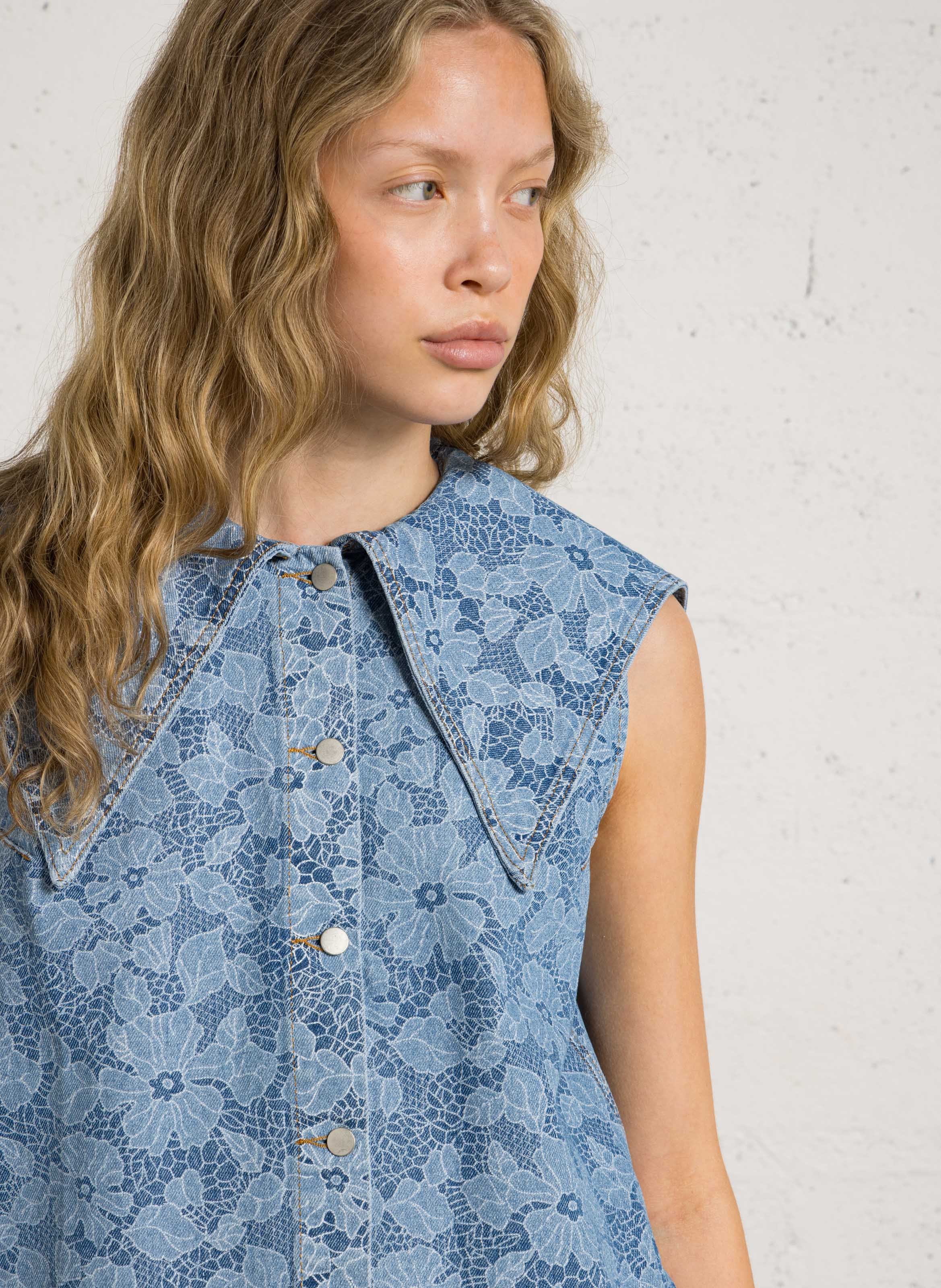 Robe courte col claudine THE TINY BIG SISTER Bleu