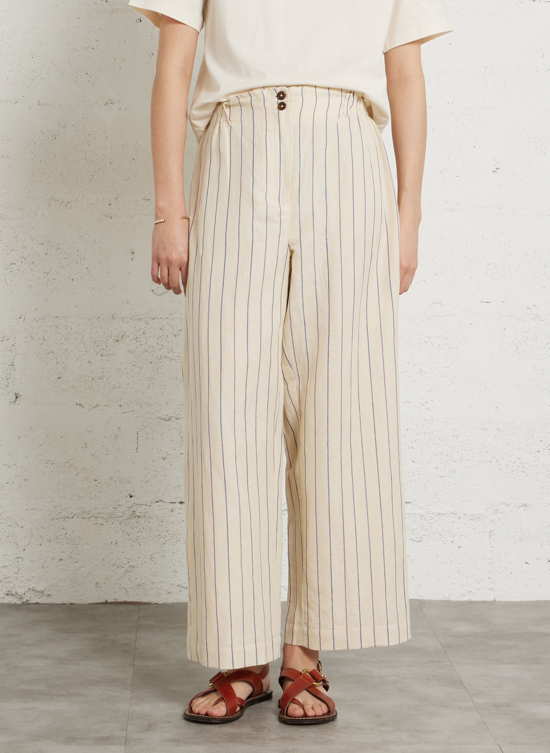 Wijde, gestreepte broek LOUISE MISHA Beige