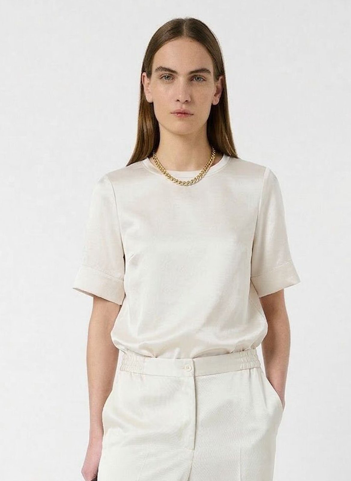 Short-sleeved solid satin top GERARD DAREL Beige
