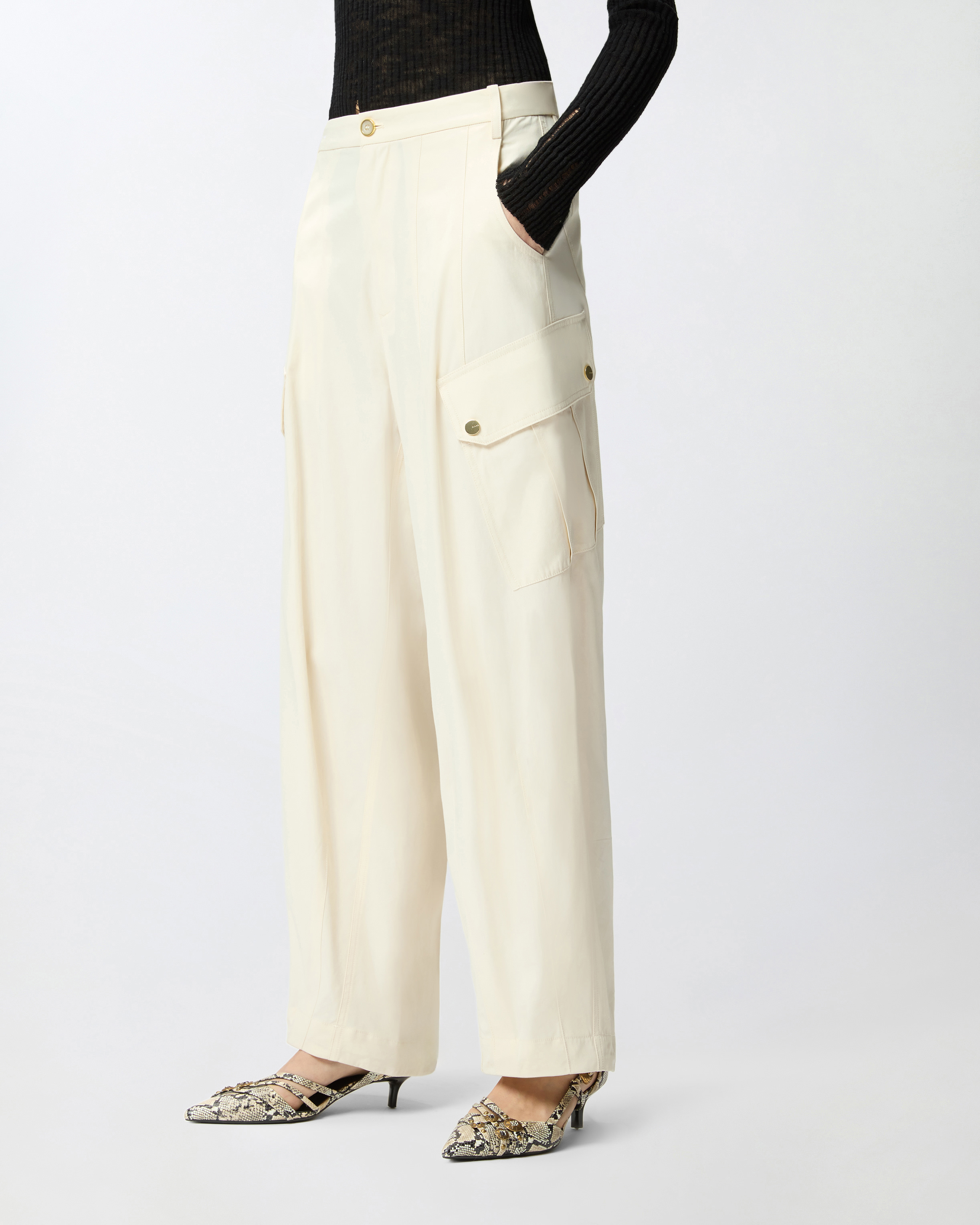 Pantalon fluide en coton PINKO Beige