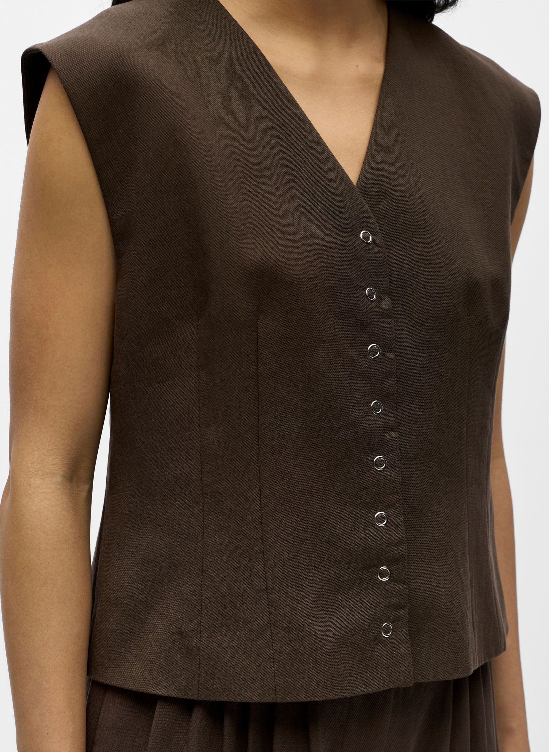 Fitted V-neck vest OBJECT Brown