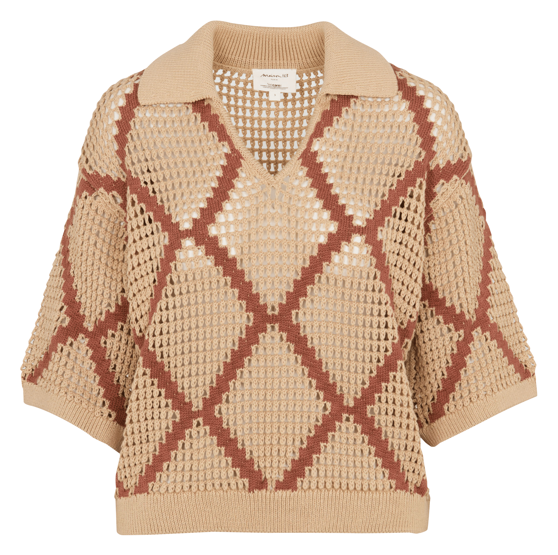 Polo à motif en maille ajourée MAISON 123 Beige