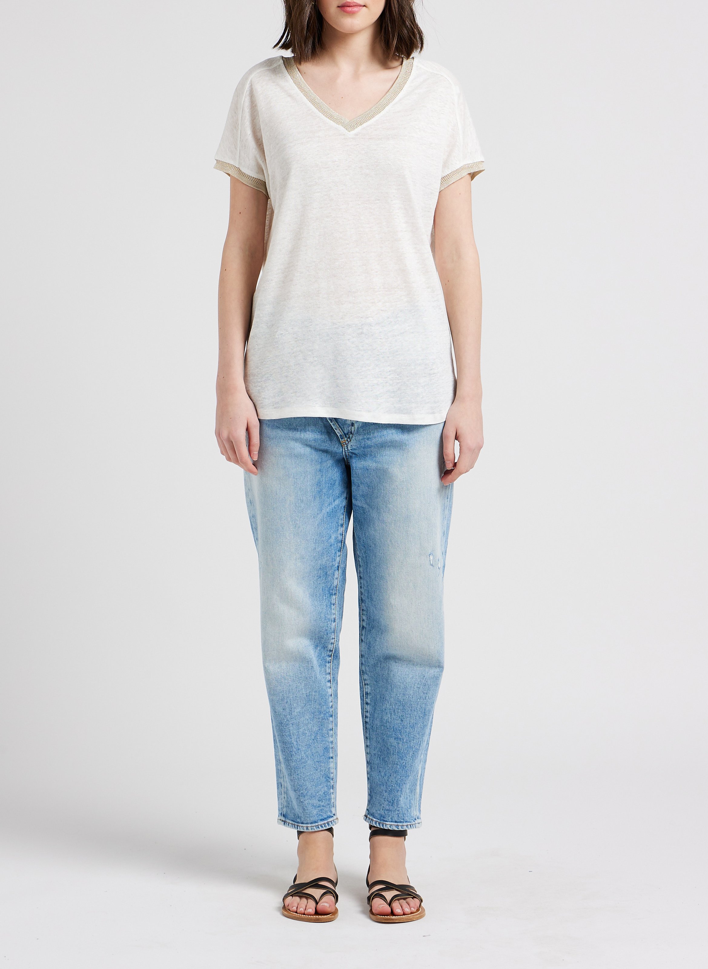 Tee-shirt col V en lin BELLA JONES Beige