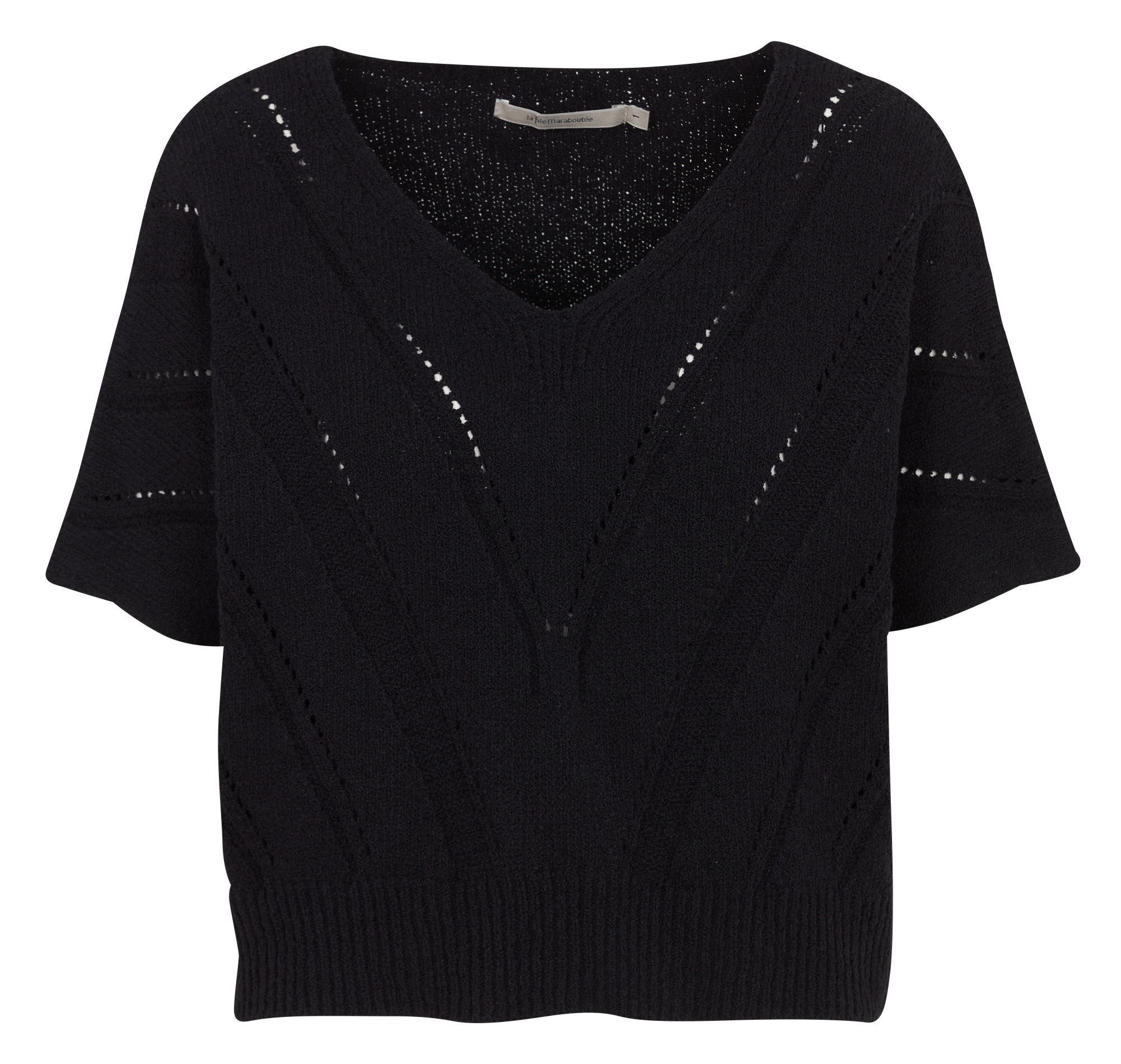 Pull oversize col V en coton recyclé mélangé LA FEE MARABOUTEE Noir
