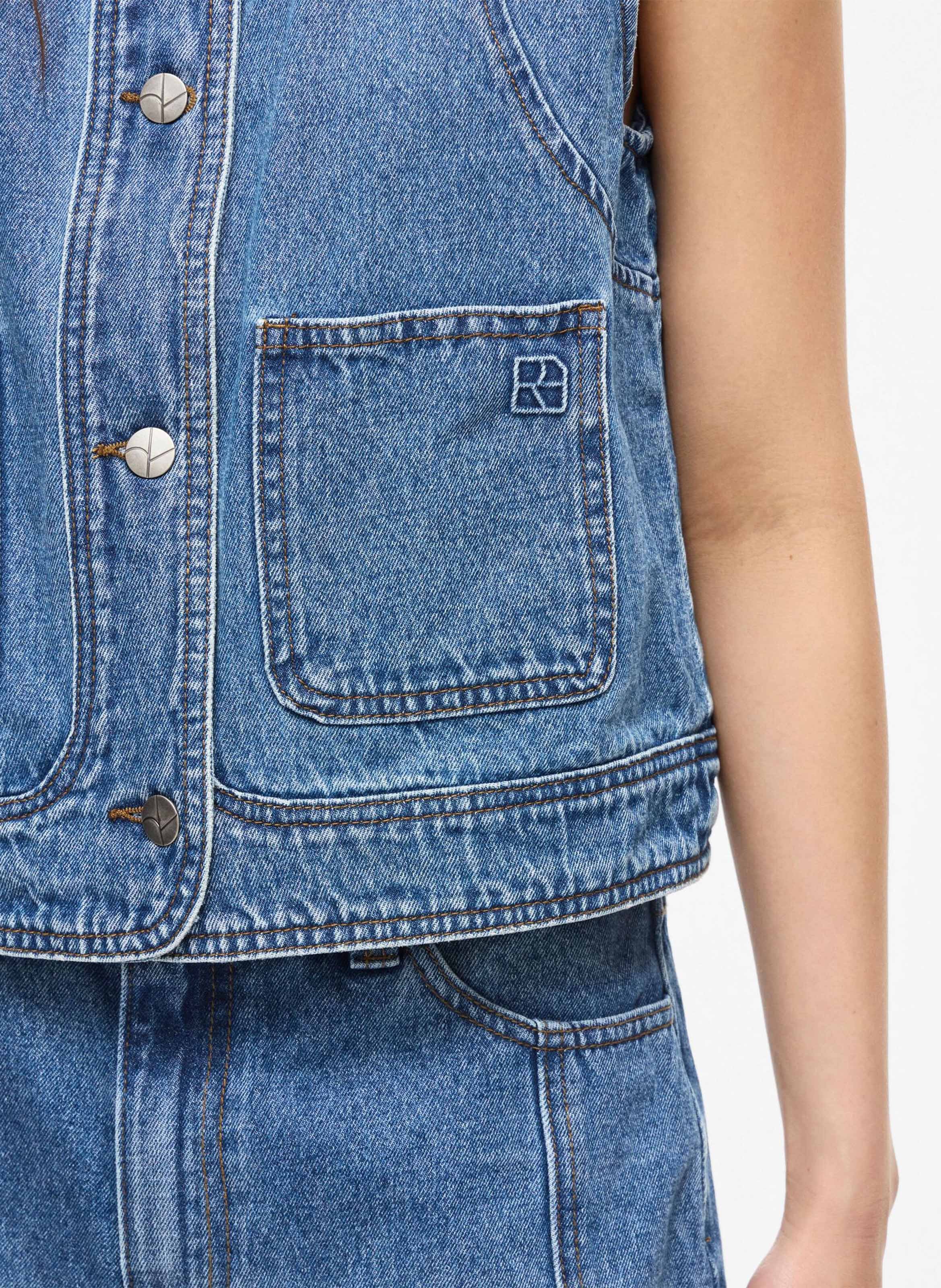 Veste droite col rond en coton et coton recyclé ROUGE EDIT Bleu
