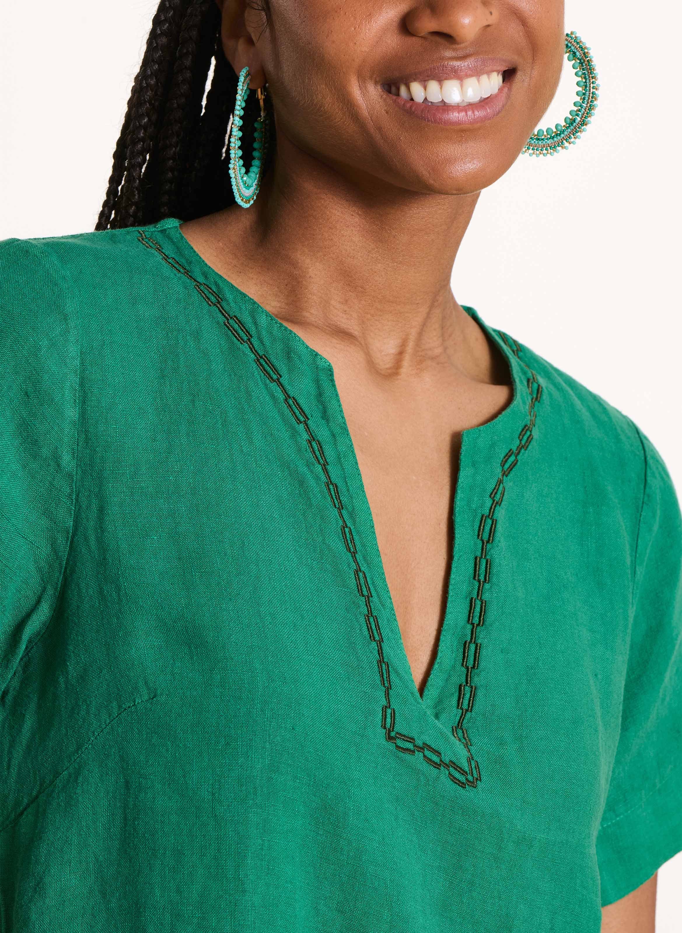 Robe ample en lin Groen