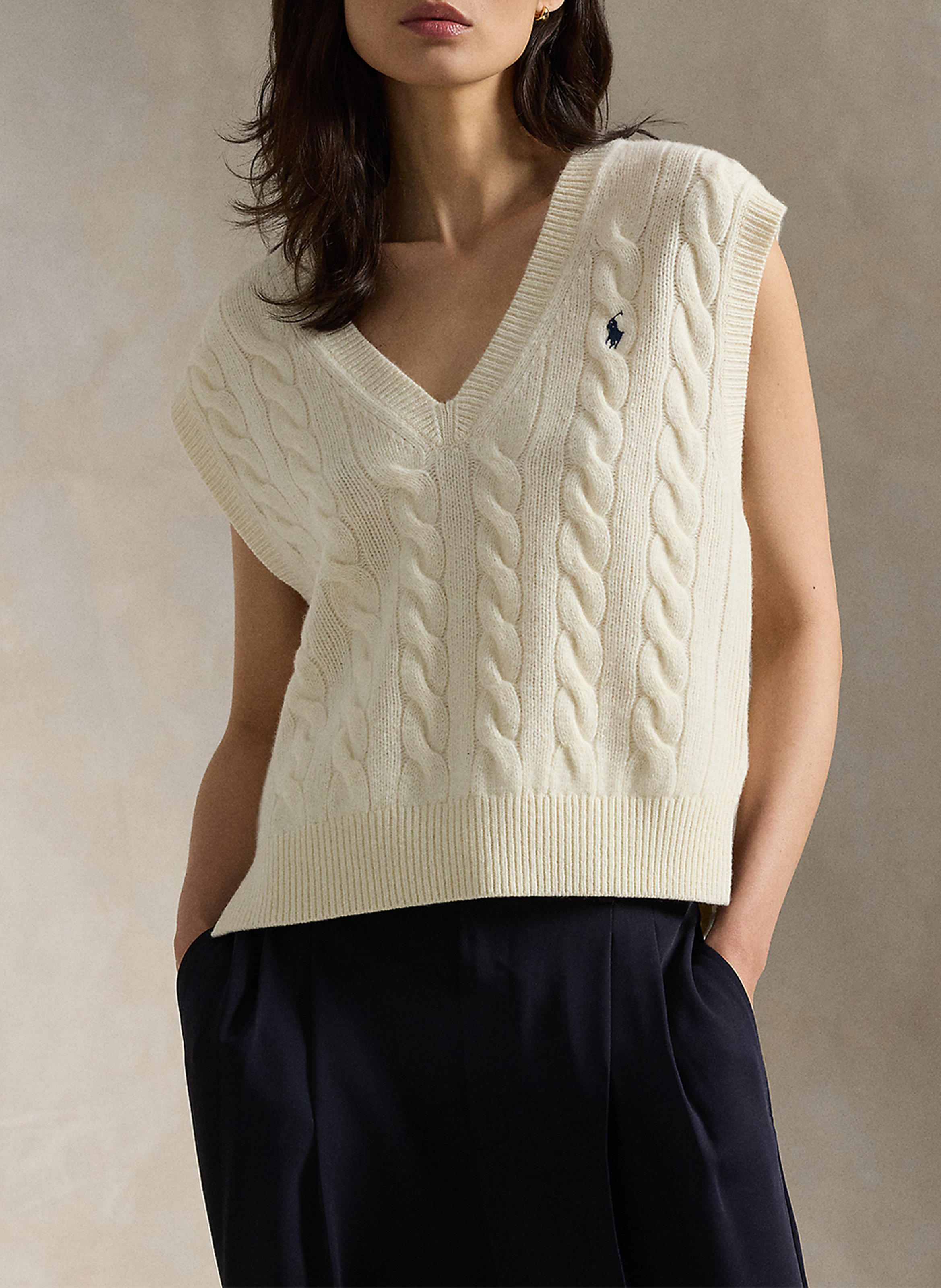 Gerader V-Ausschnitt-Pullover aus Wollmischung POLO RALPH LAUREN Weiss