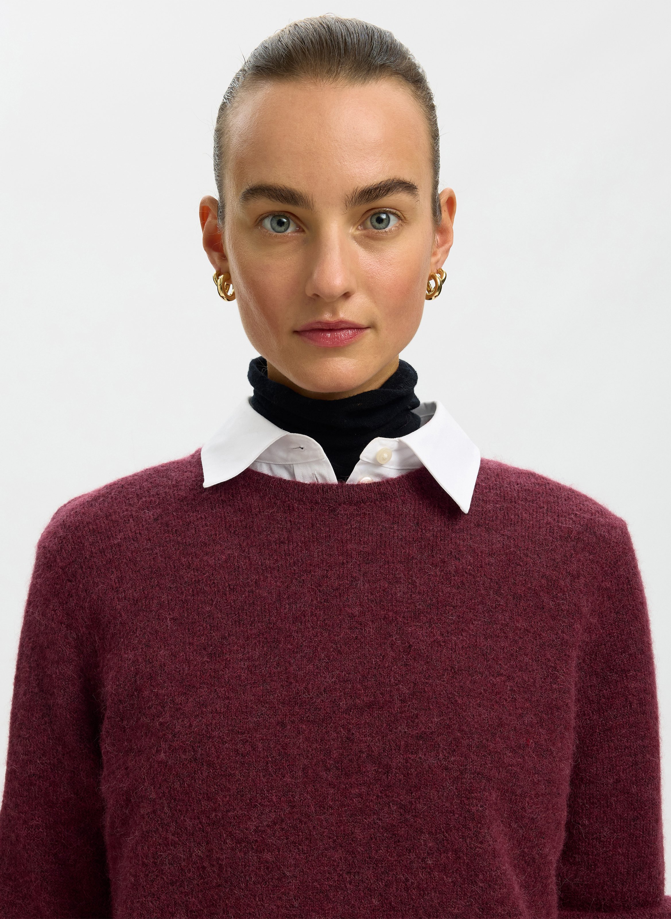 Oversize round-neck knit sweater SELECTED Plums