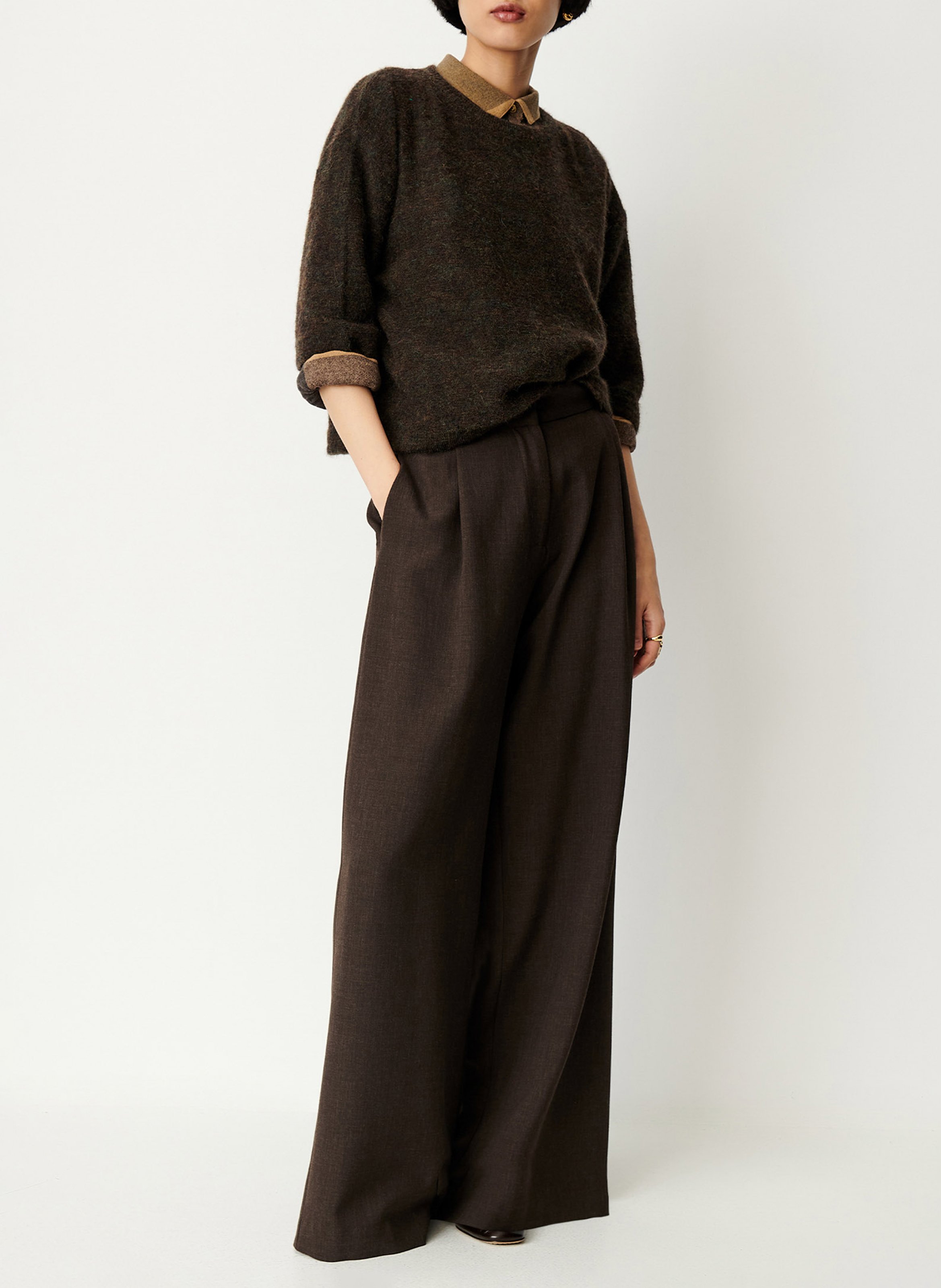 Oversized round-neck wool-blend sweater | Brown SESSUN Women