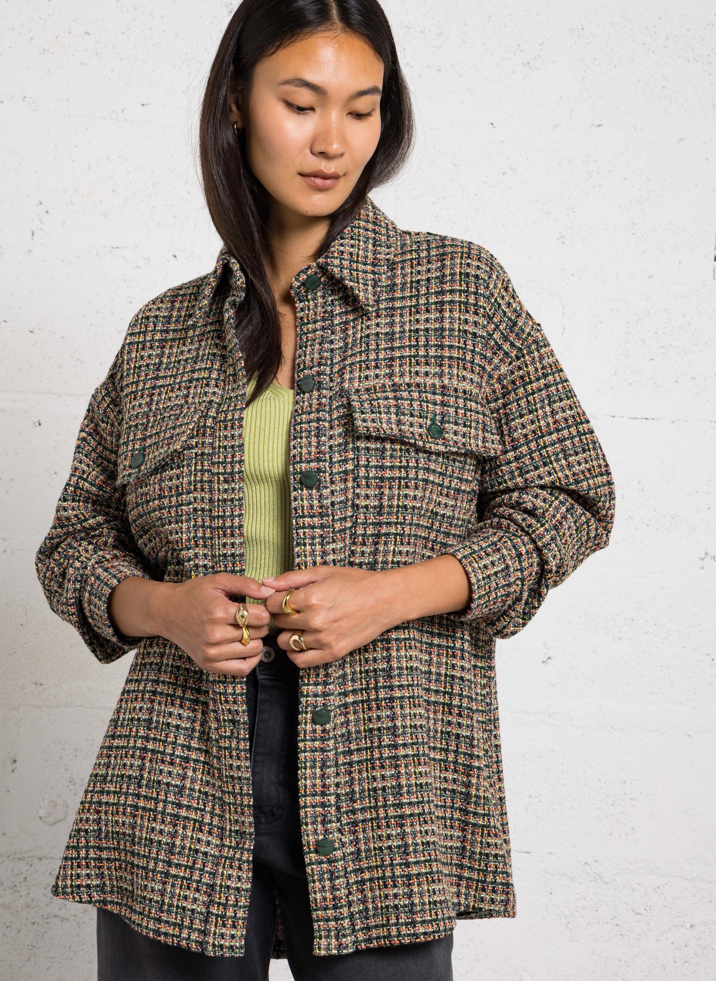 Chemise oversize en tweed de coton mélangé IMPERIAL Vert