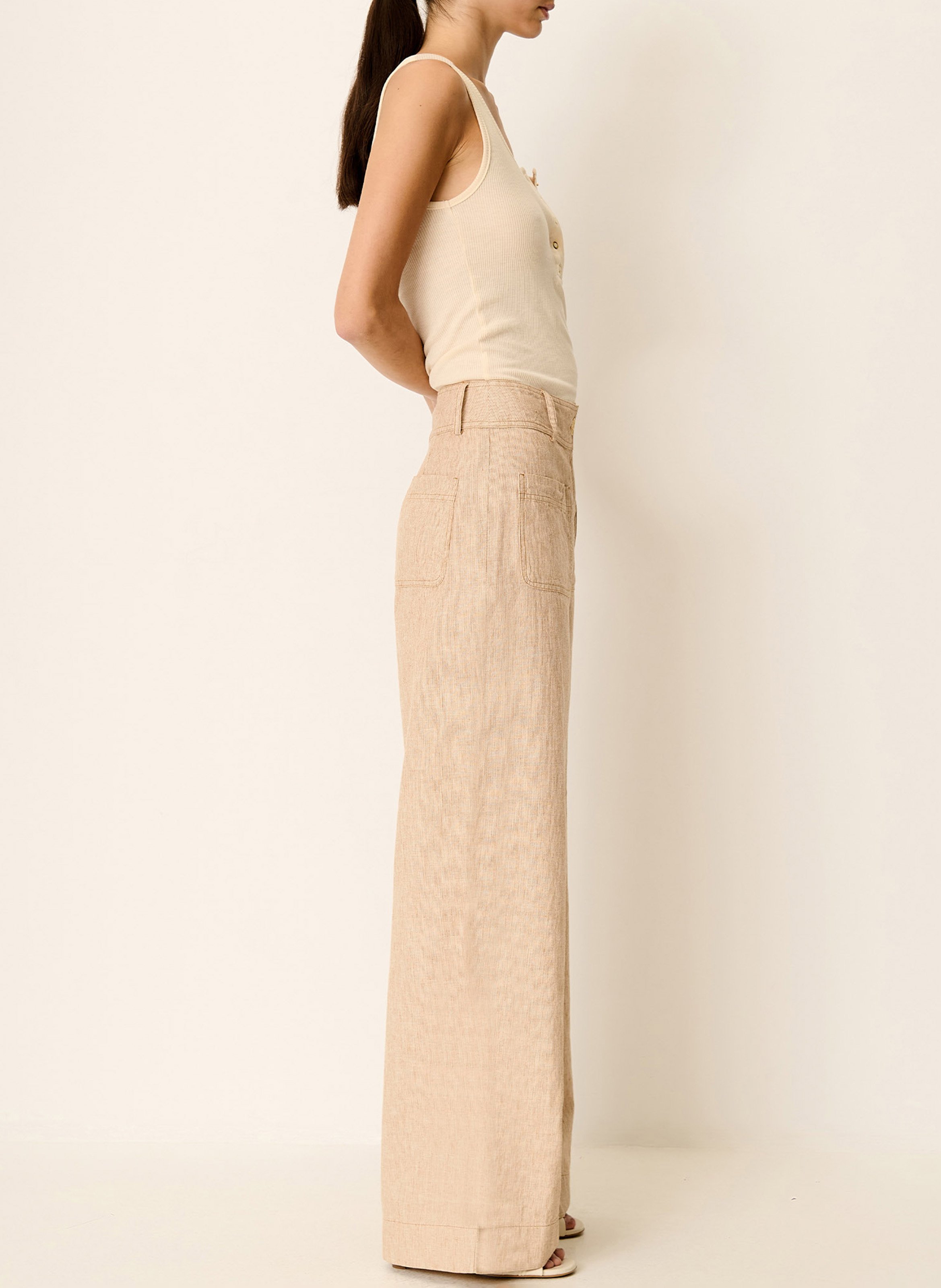 Ausgestellte High Waist Jeans aus Baumwoll-Mix SESSUN Beige