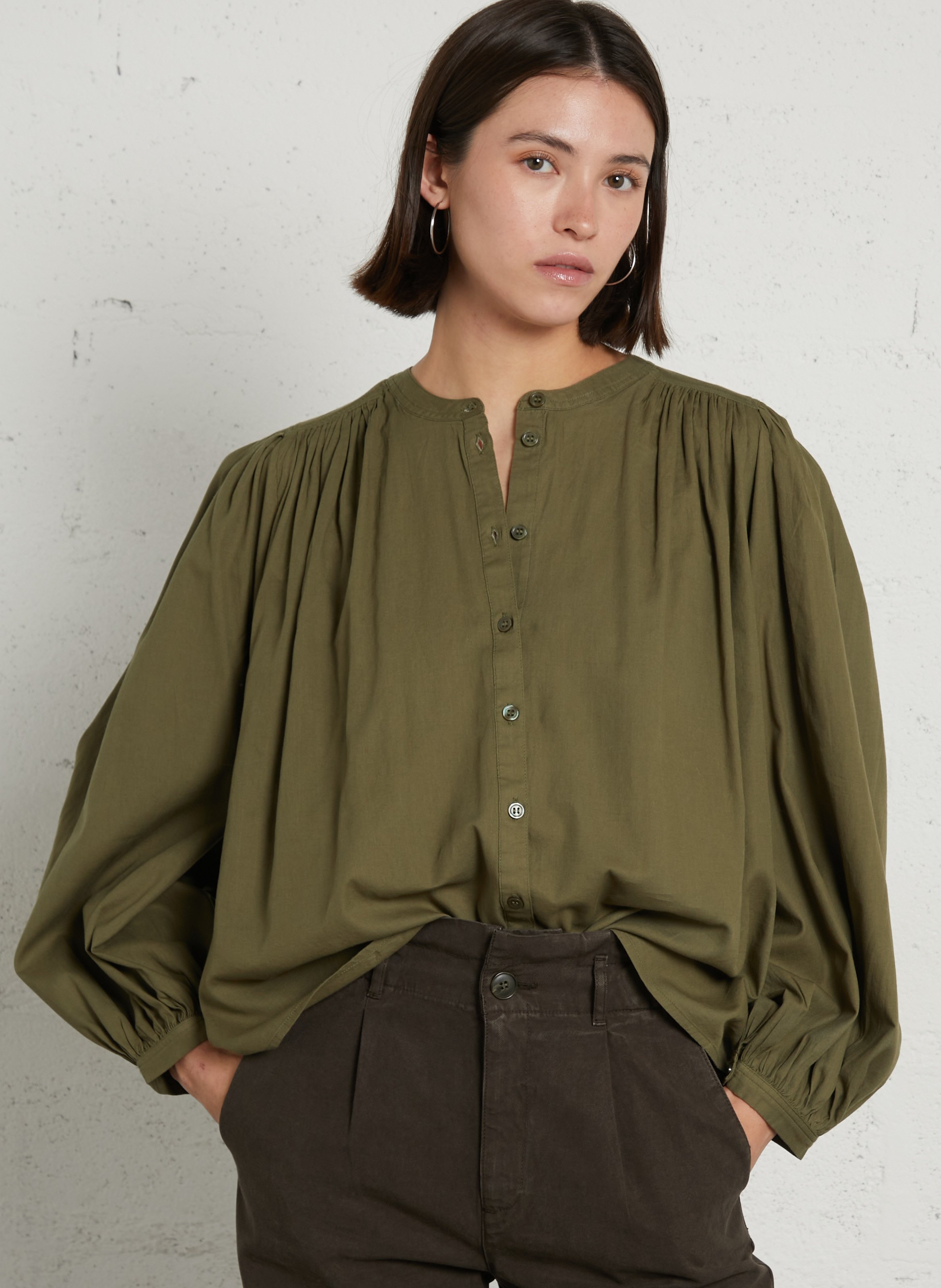 Loose-fit cotton round-neck blouse DES PETITS HAUTS