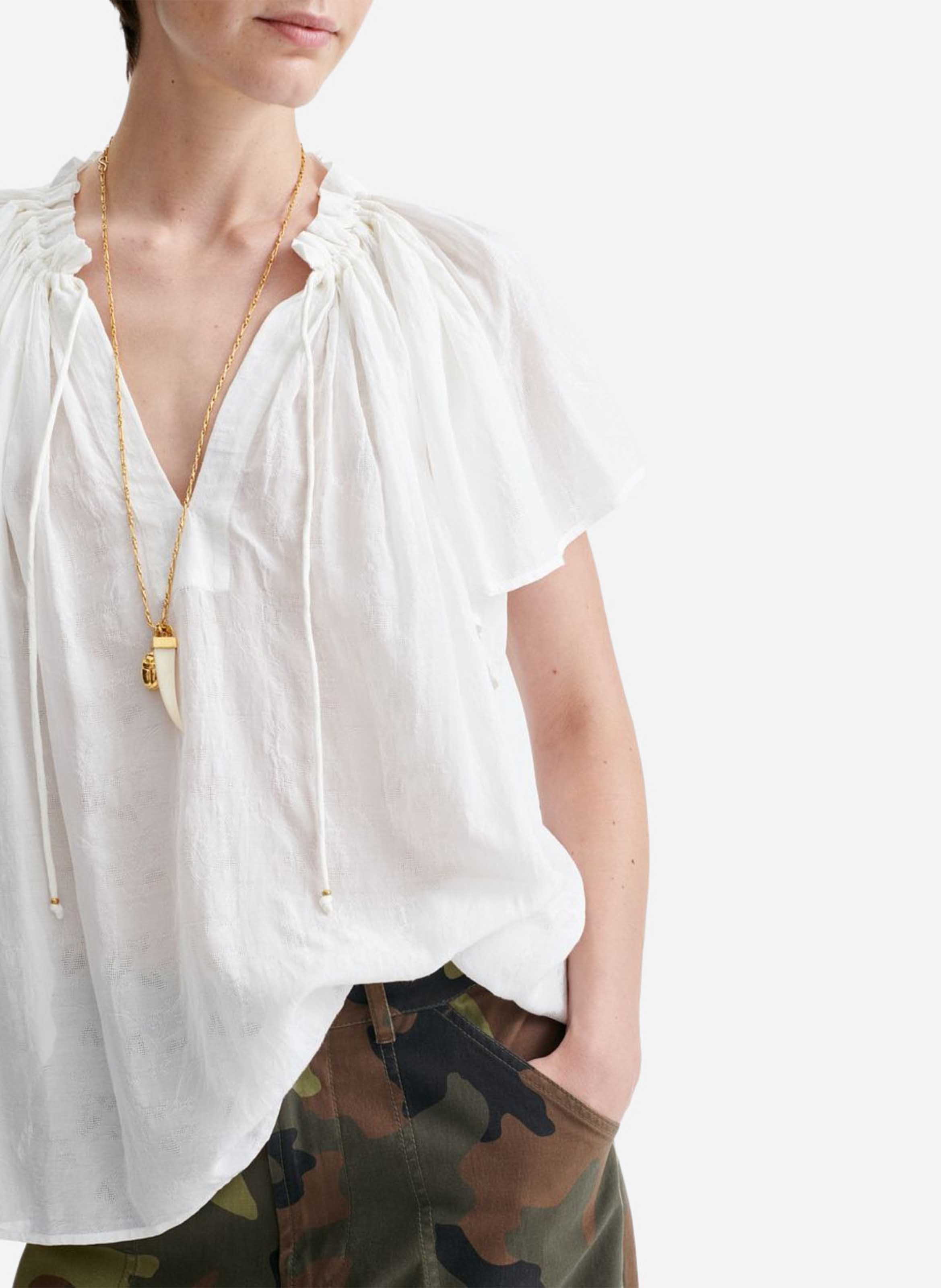 Blouse droite à manches papillon VANESSA BRUNO Blanc