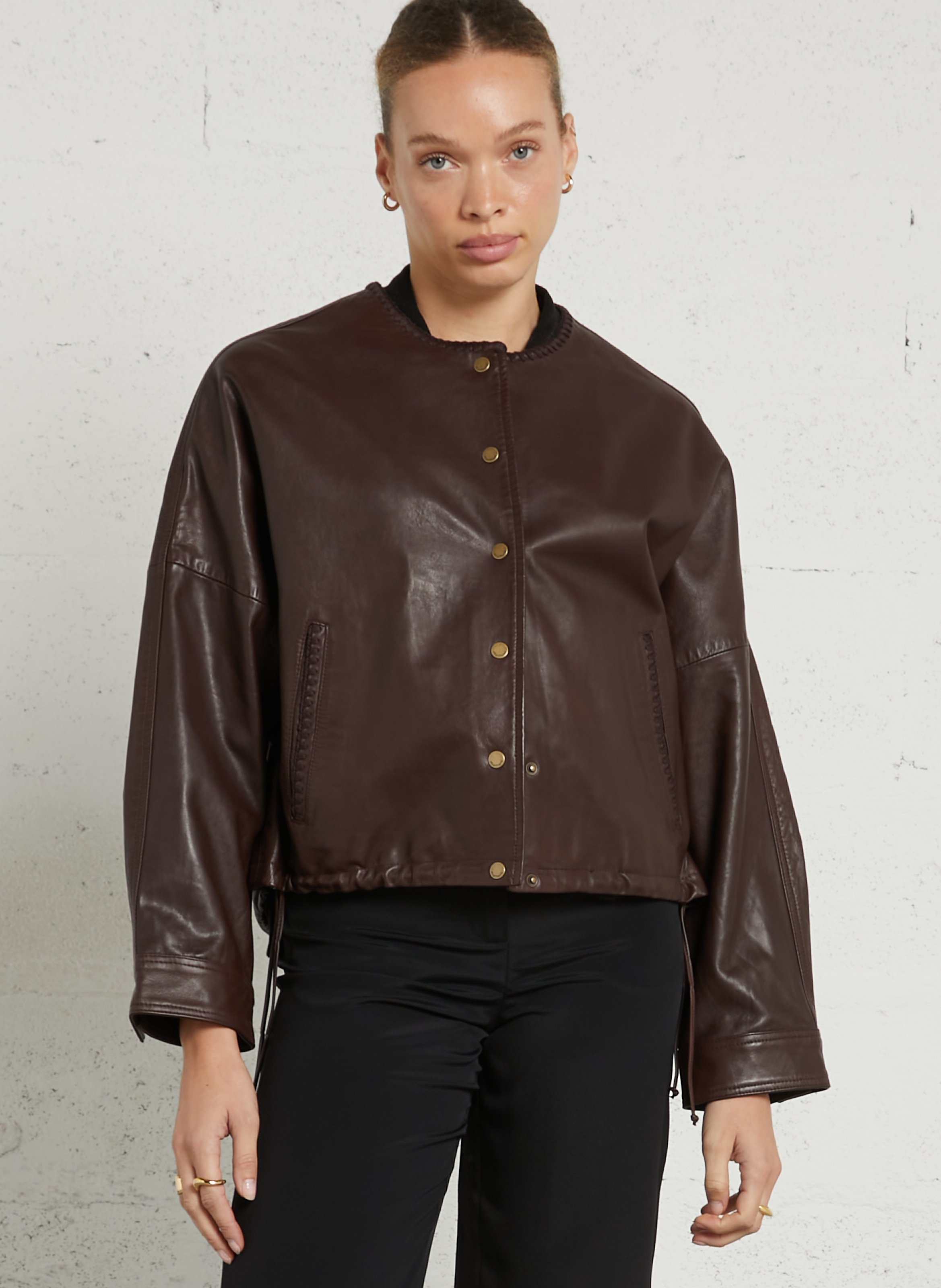 Oversized leren jas MOMONI Bruin