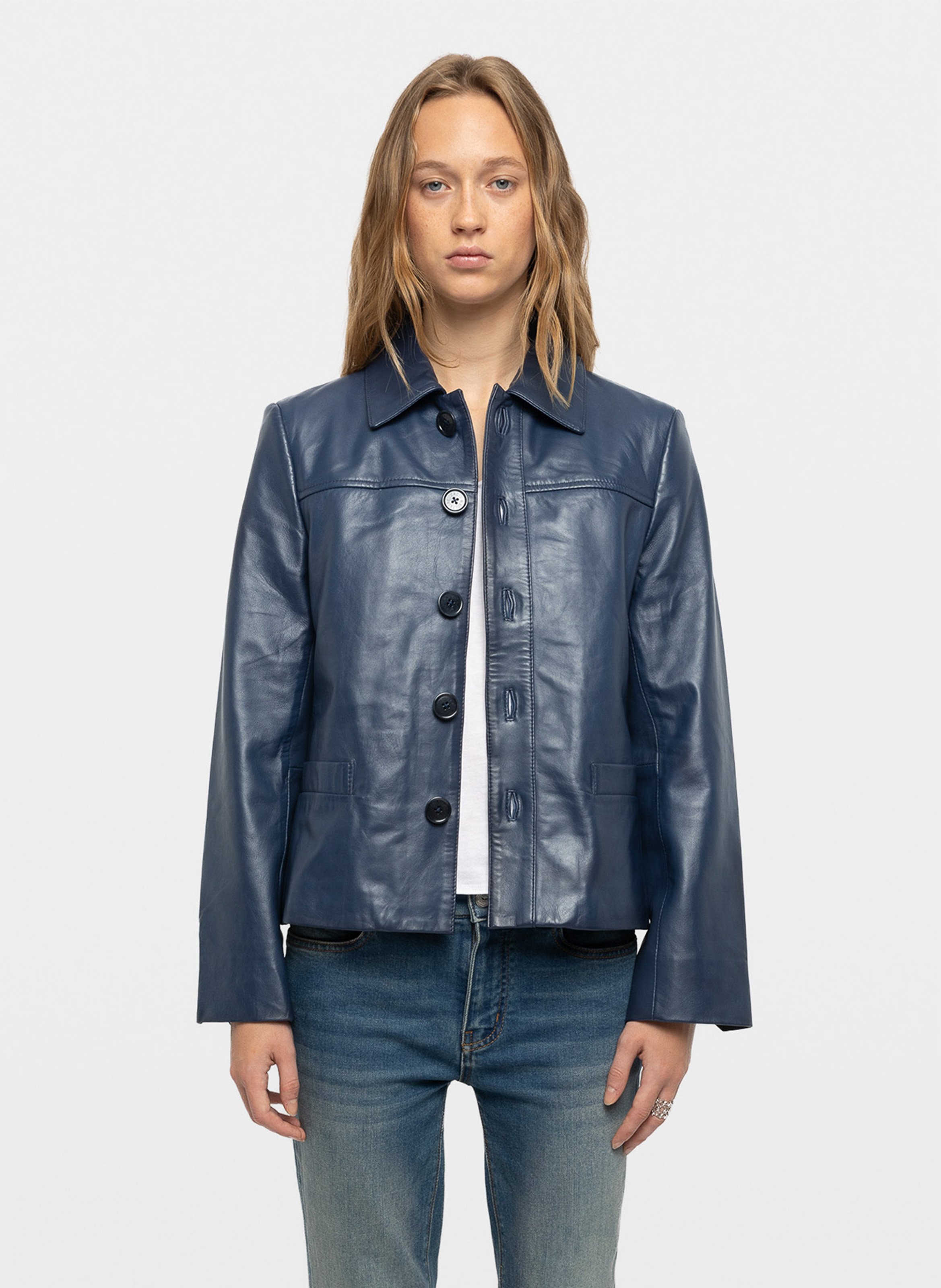 Leather jacket with classic collar ZADIG&VOLTAIRE Blue