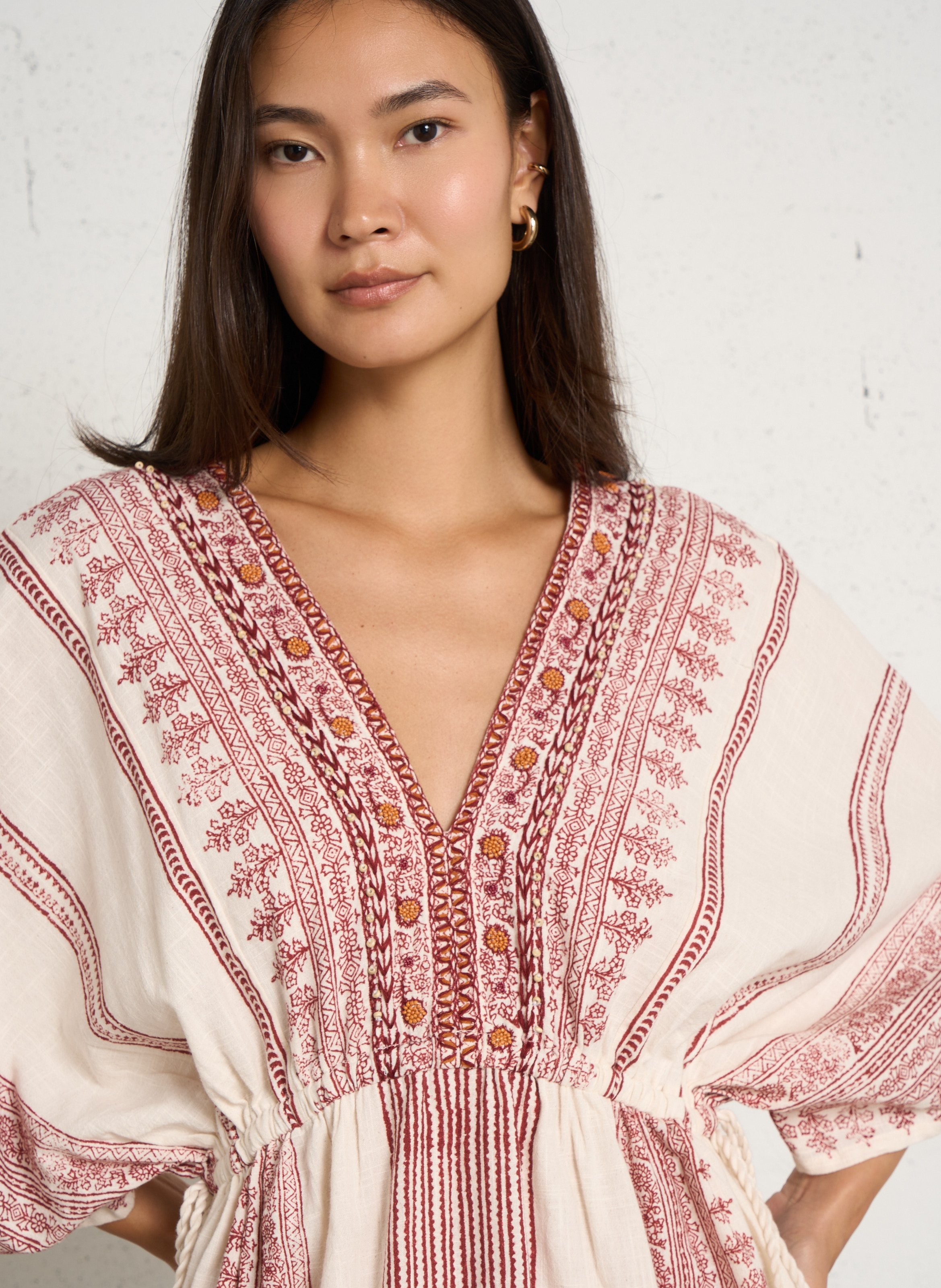 Robe longue à broderie en coton MAISON 123 Rouge