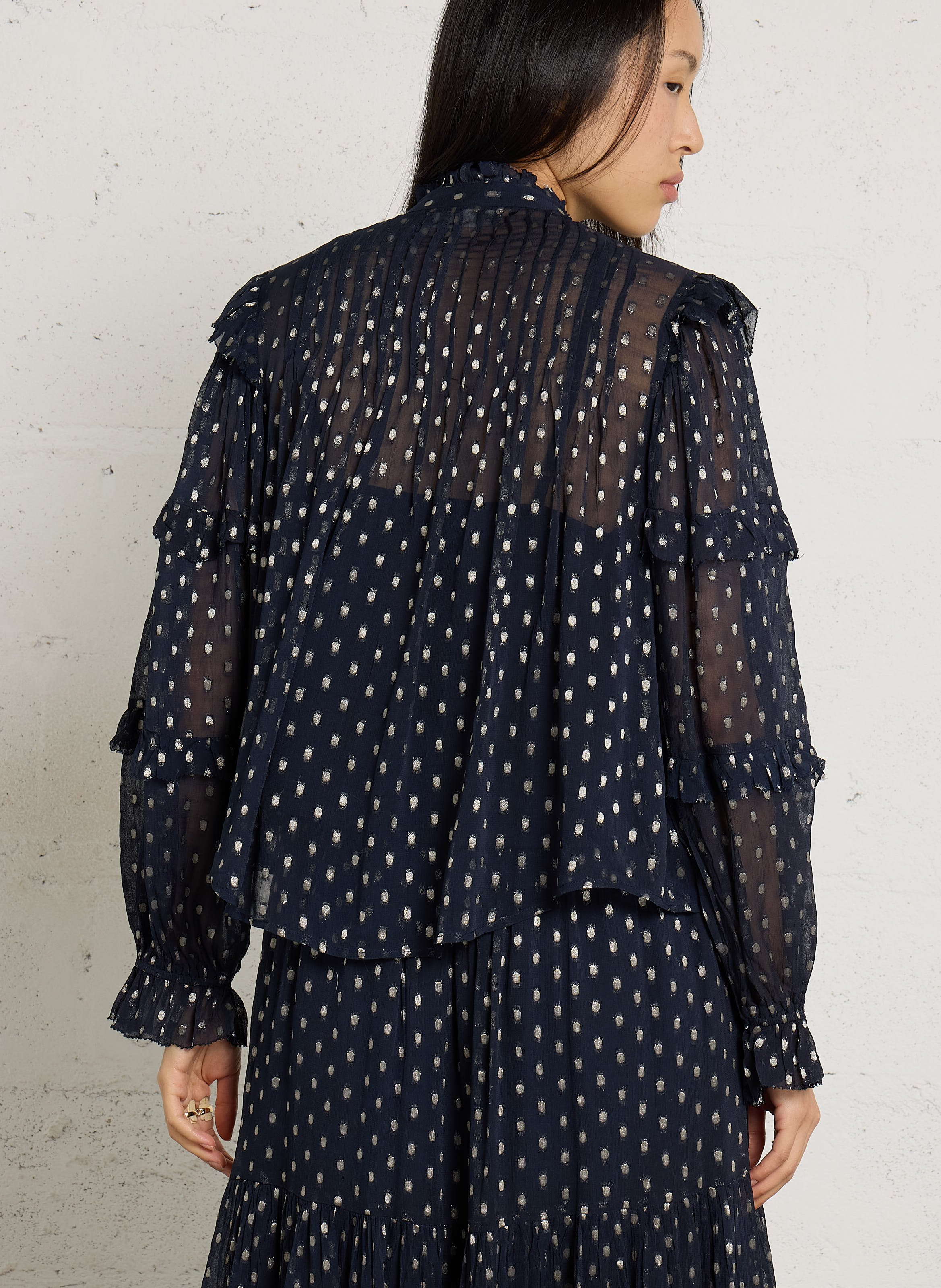 Doorschijnende, soepele blouse van gemengd katoen MAISON HOTEL Blauw