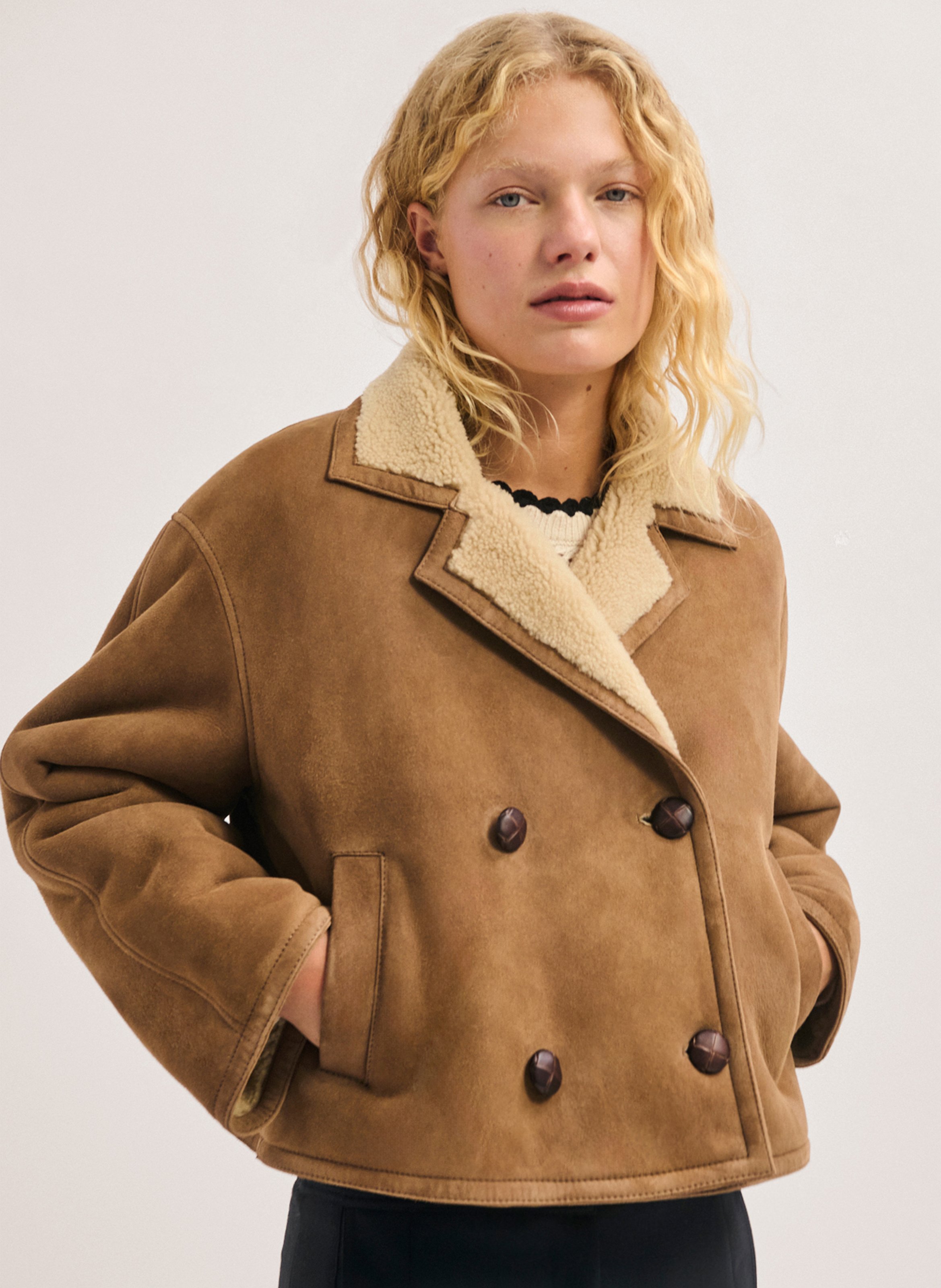 Manteau ample boutonné en cuir PABLO Marron