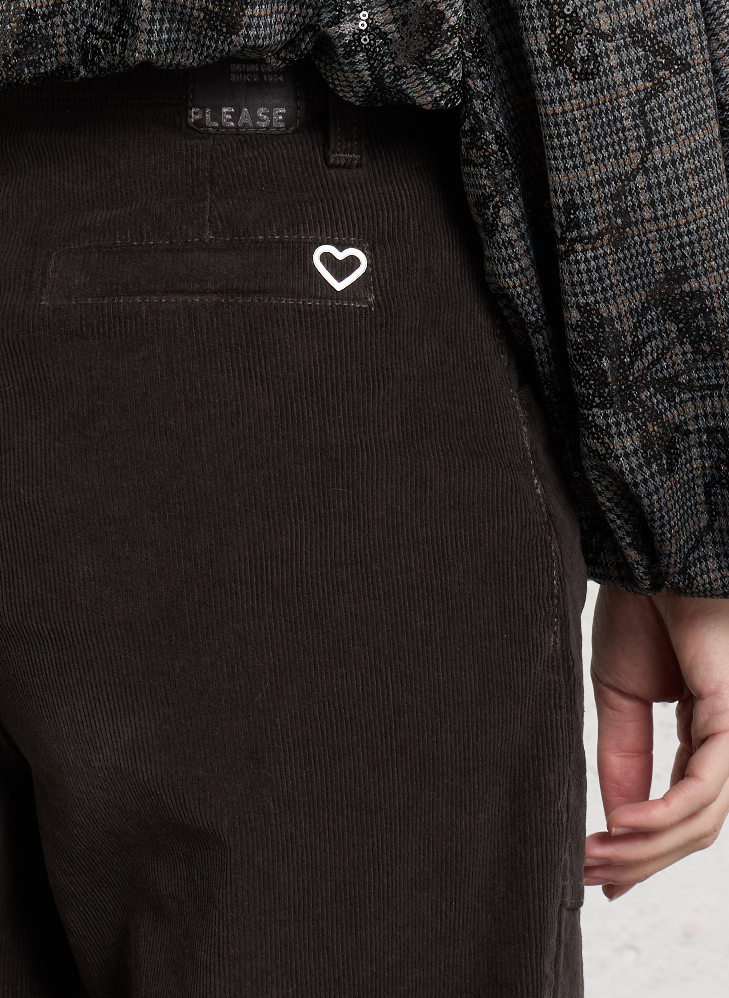 Corduroy-blend barrel-leg trousers PLEASE Brown