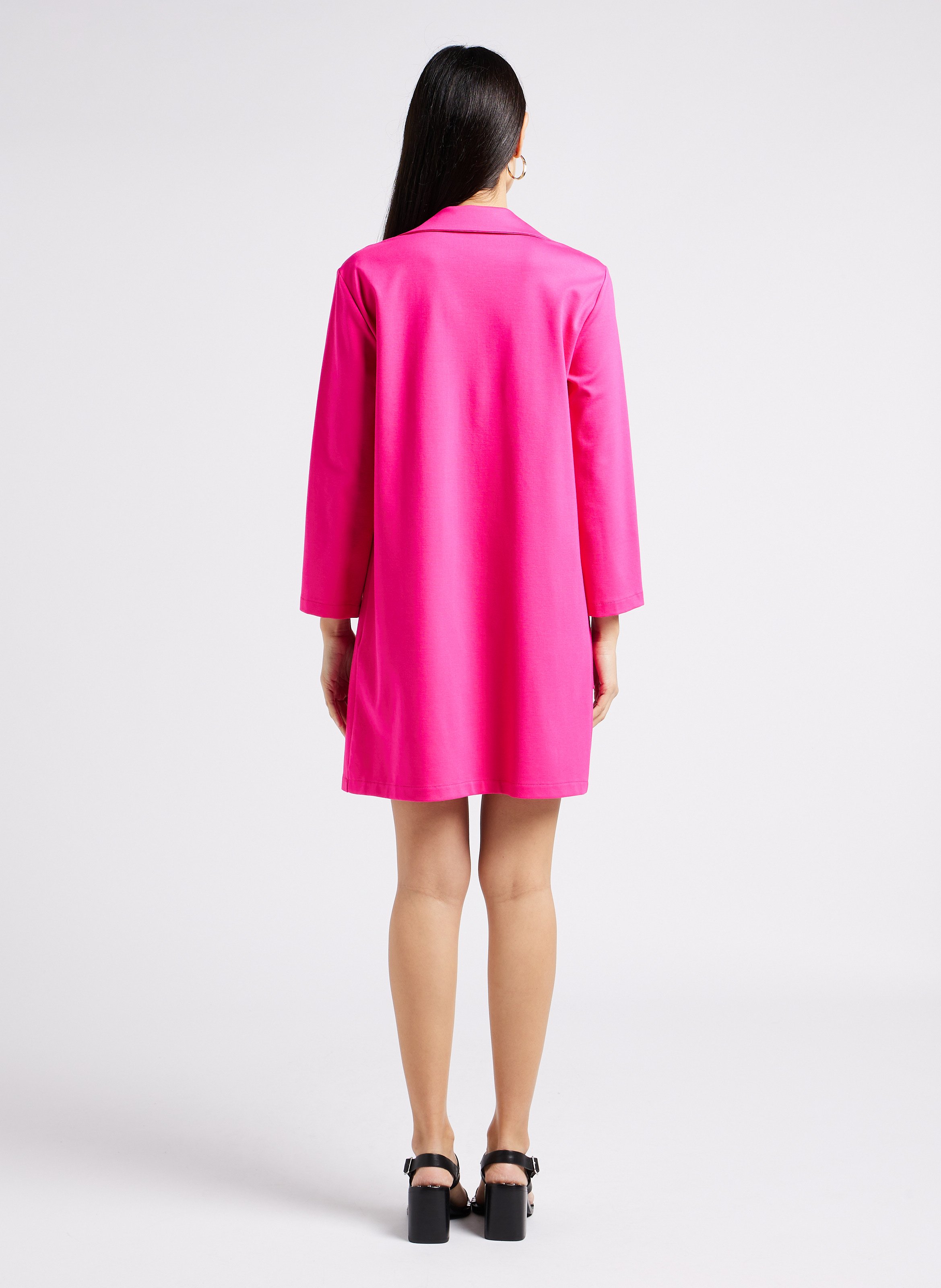 Short straight V-neck dress with 3/4 sleeves IMPERIAL Pink
