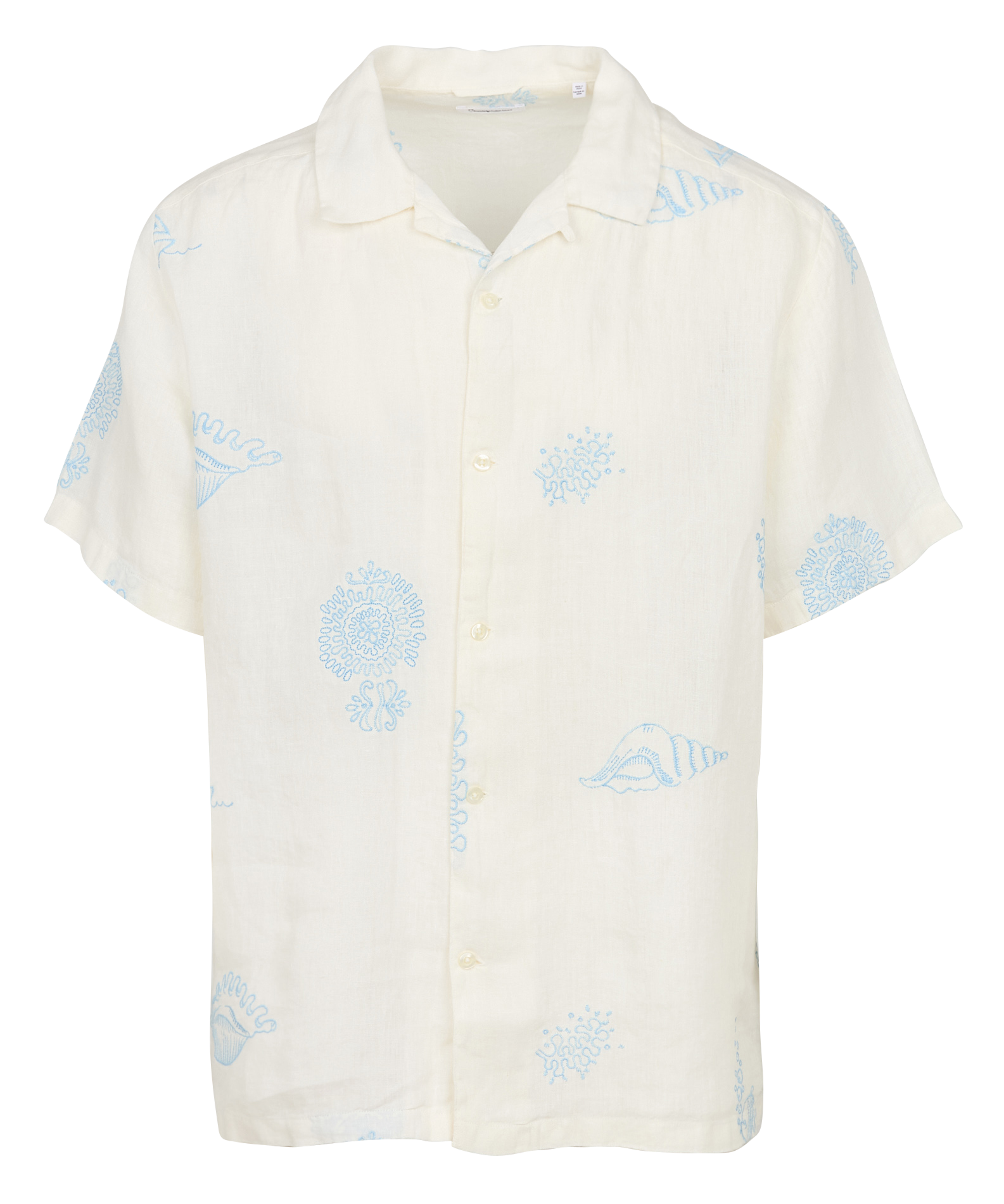Chemise manches courtes brodée en lin biologique KNOWLEDGE COTTON APPAREL Blanc