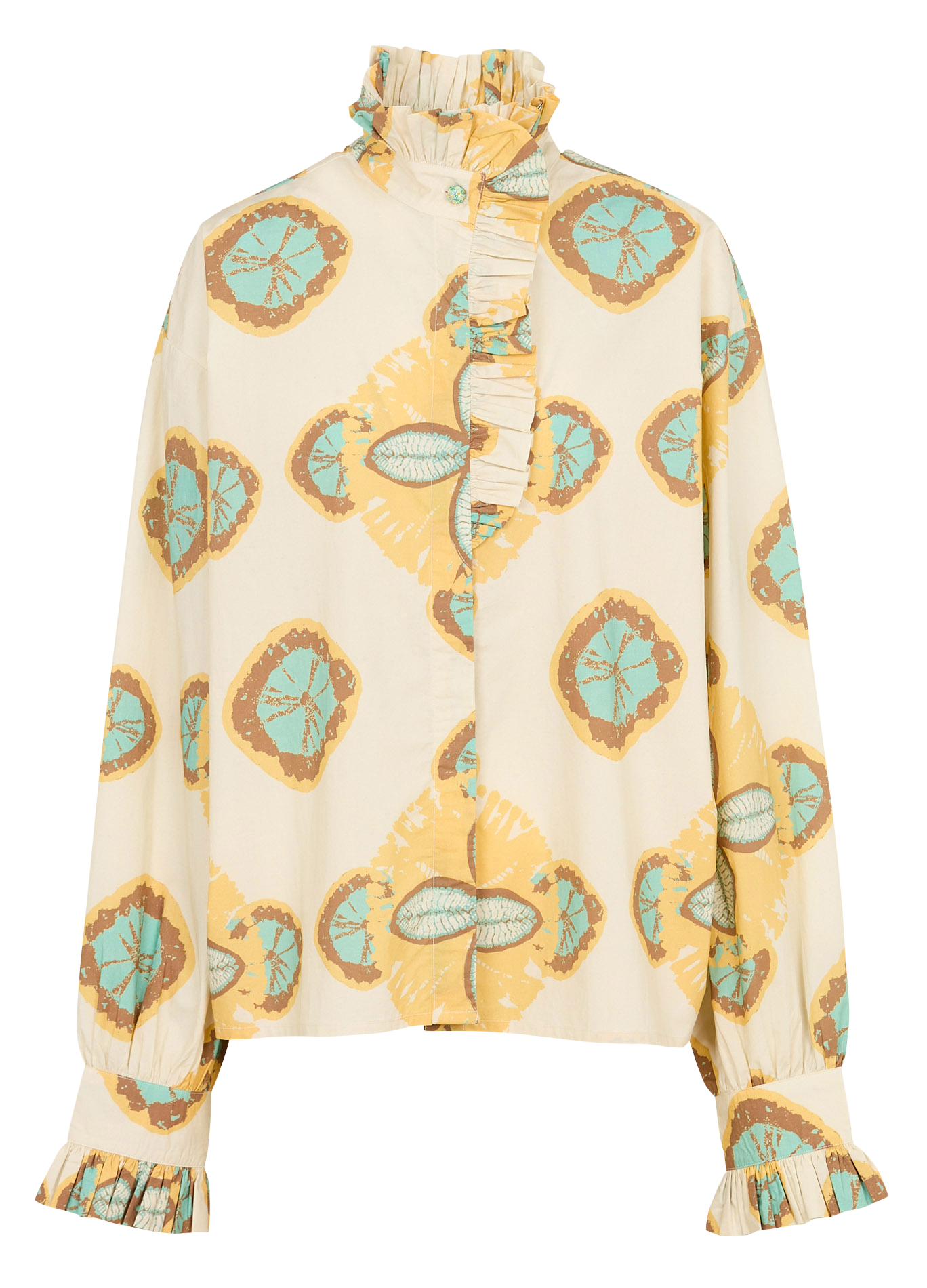 Printed cotton high-neck blouse V DE VINSTER Yellow