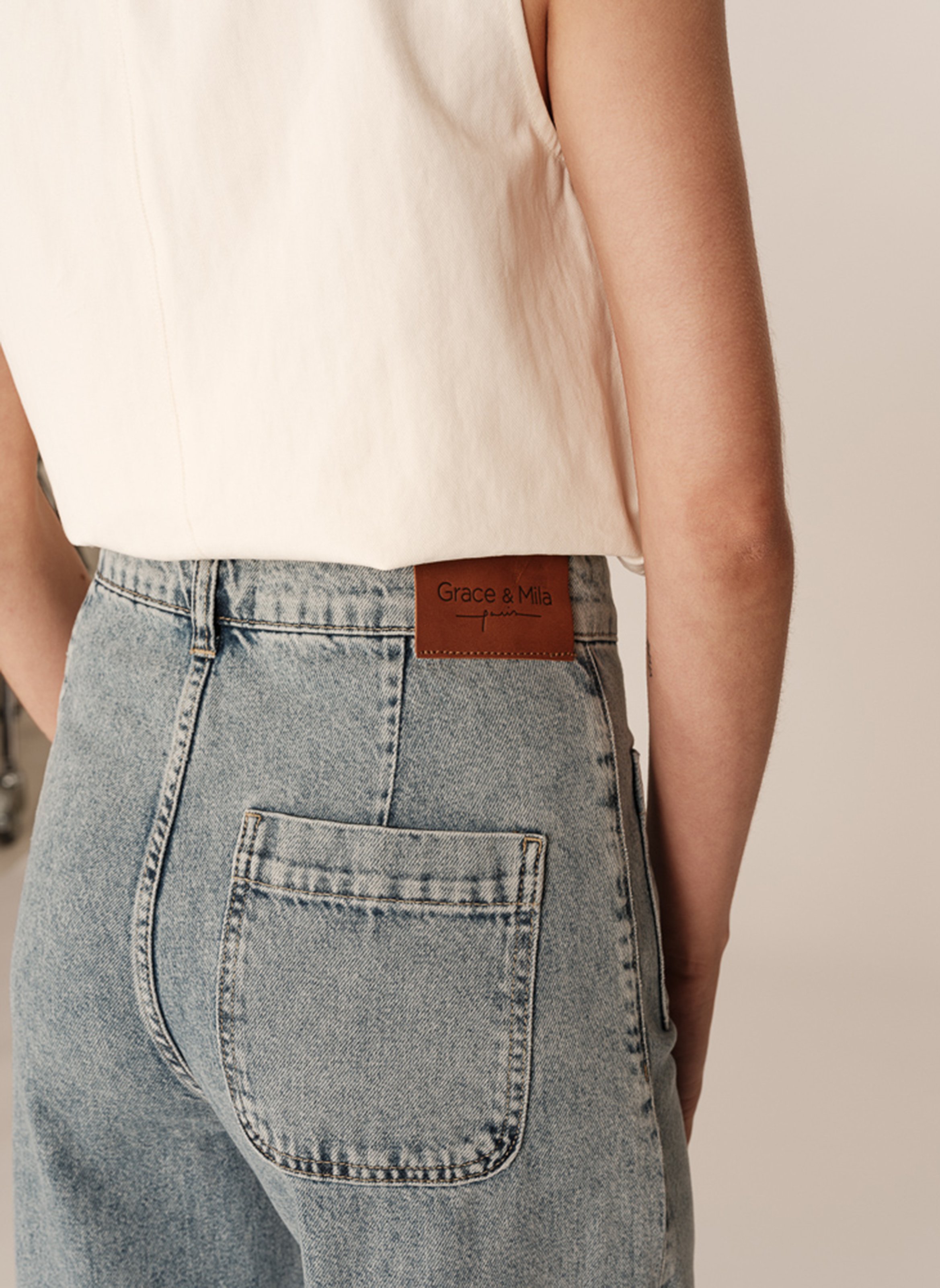 Wide leg cotton jeans GRACE ET MILA White