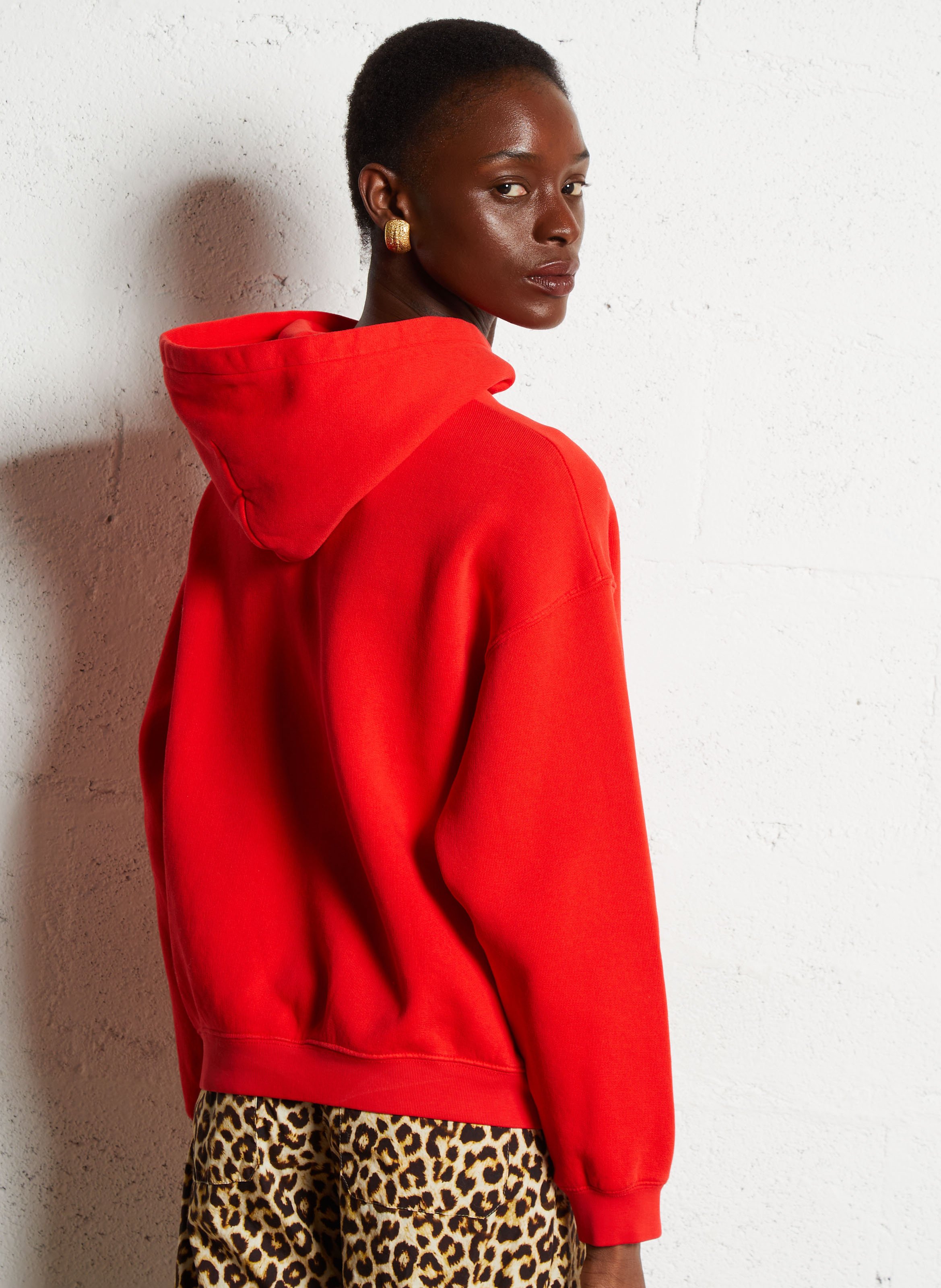 Sweat ample molletonné à capuche en coton AMERICAN VINTAGE Rouge