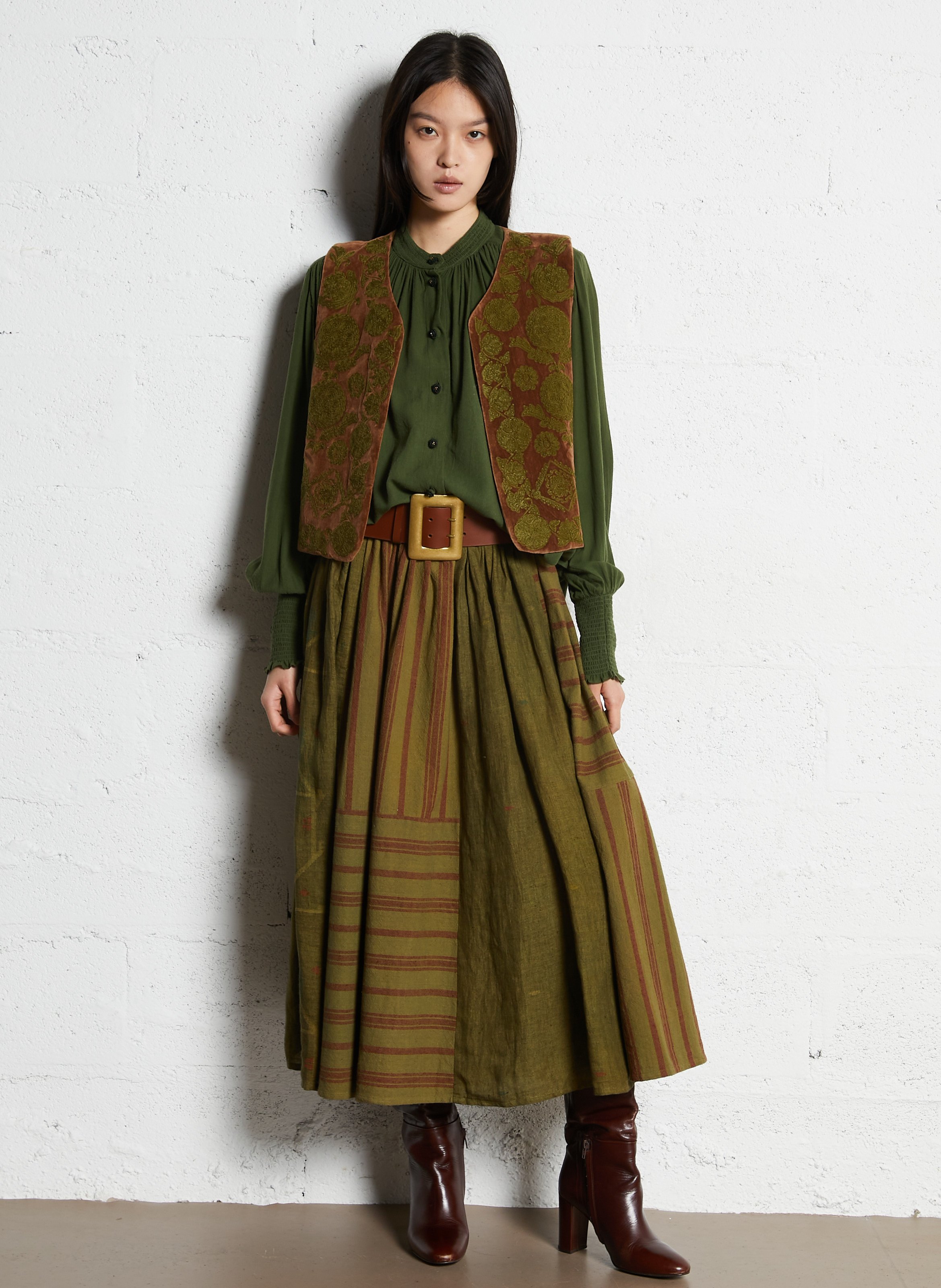 Short velvet embroidered bolero V DE VINSTER Khaki