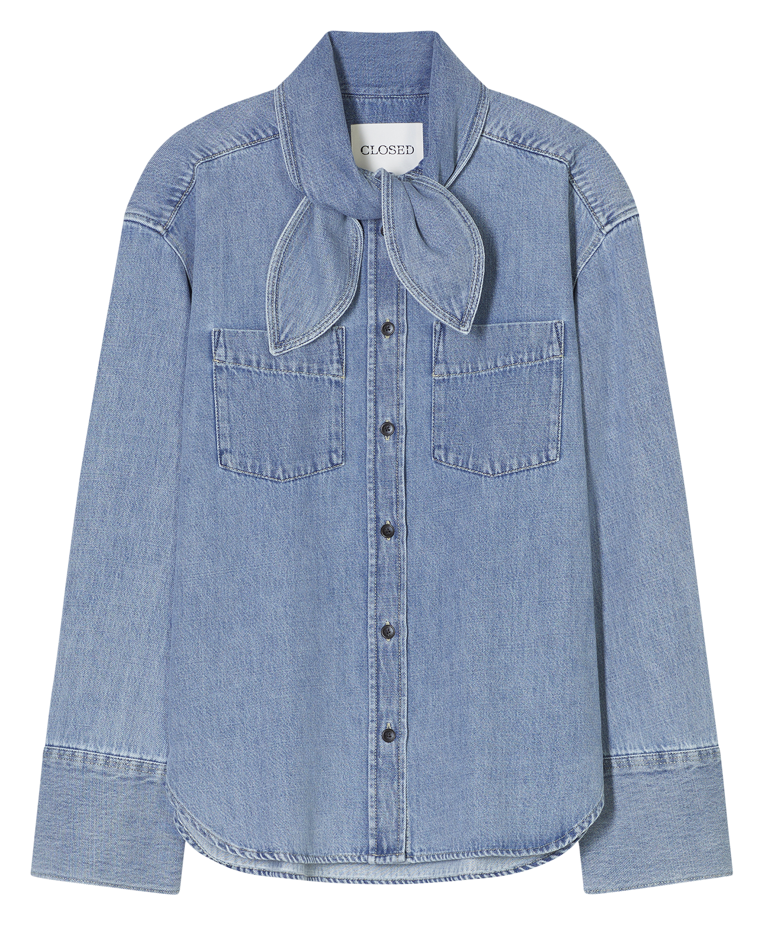 Chemise ample à col noué en jean CLOSED Bleu