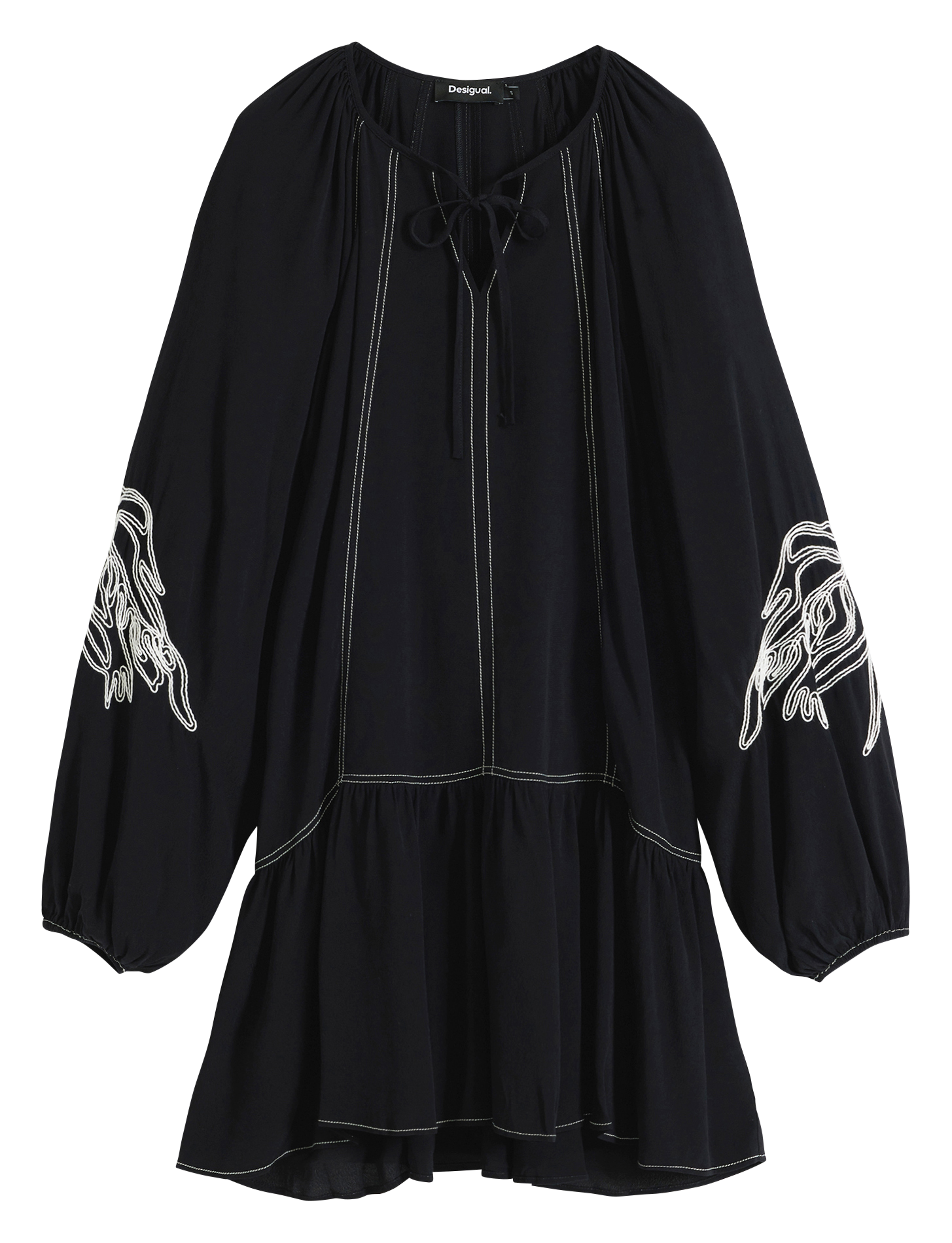 Abito corto ricamato con scollo a V DESIGUAL Nero