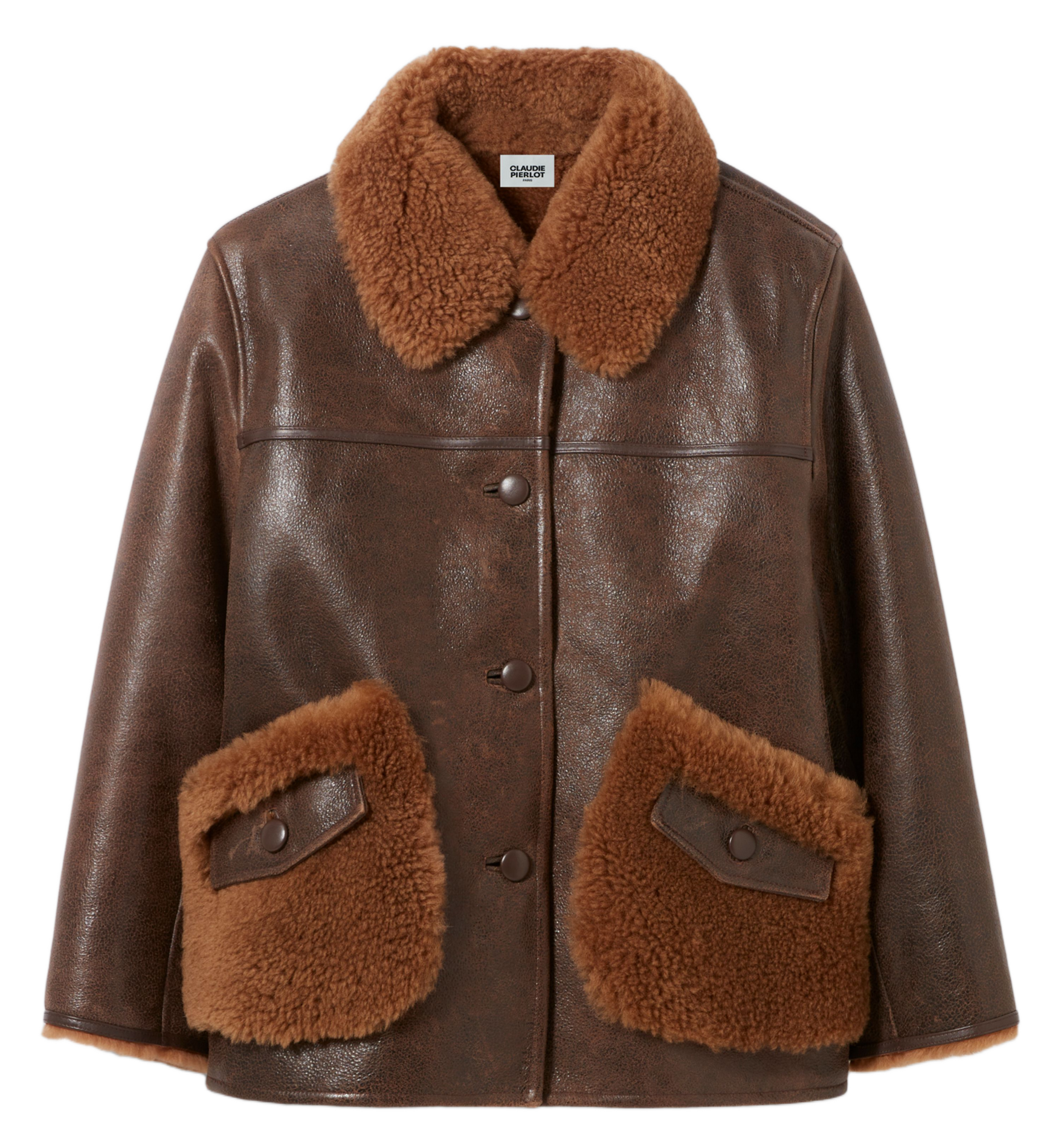Veste en cuir droite CLAUDIE PIERLOT Marron