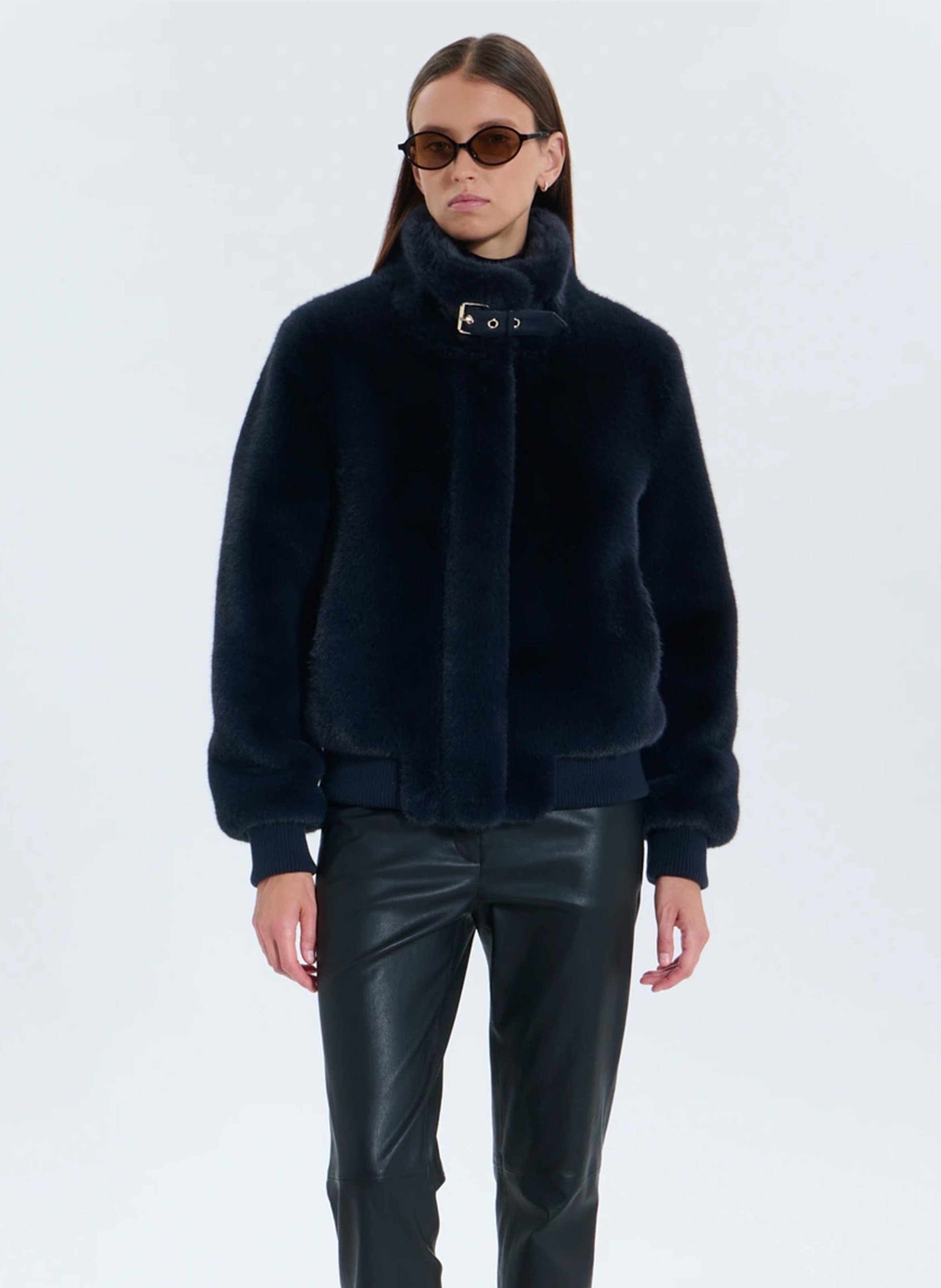 High-neck faux fur jacket ZAPA