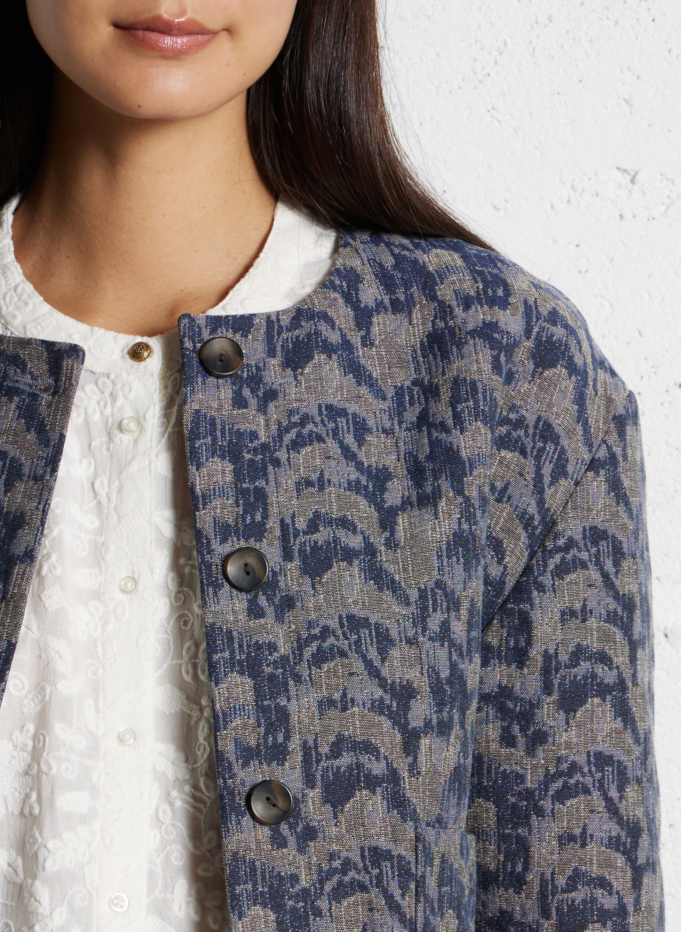 Short button-up jacket with patterns MAISON 123 Blue