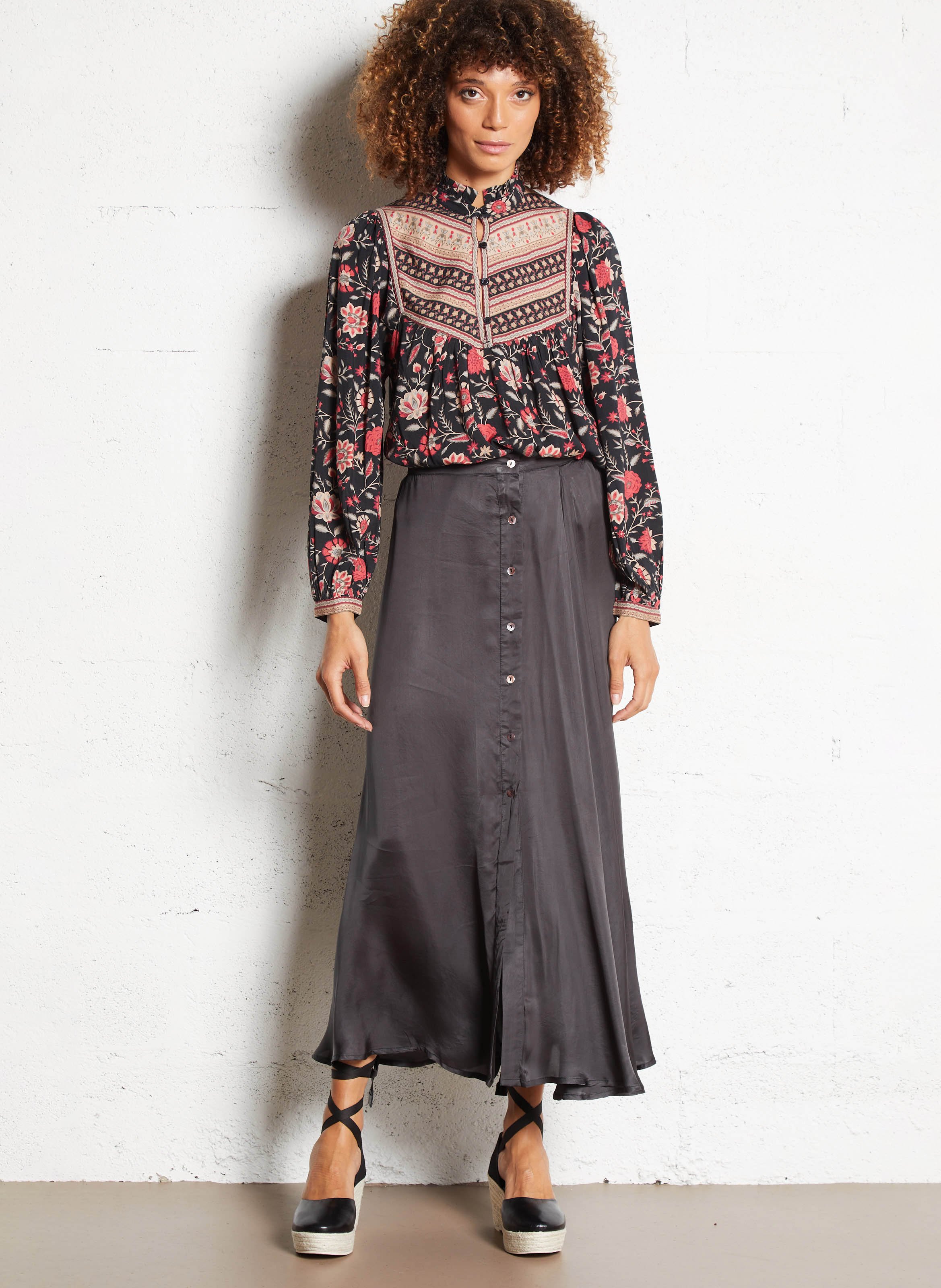 Printed Victorian collar blouse PETITE MENDIGOTE Black