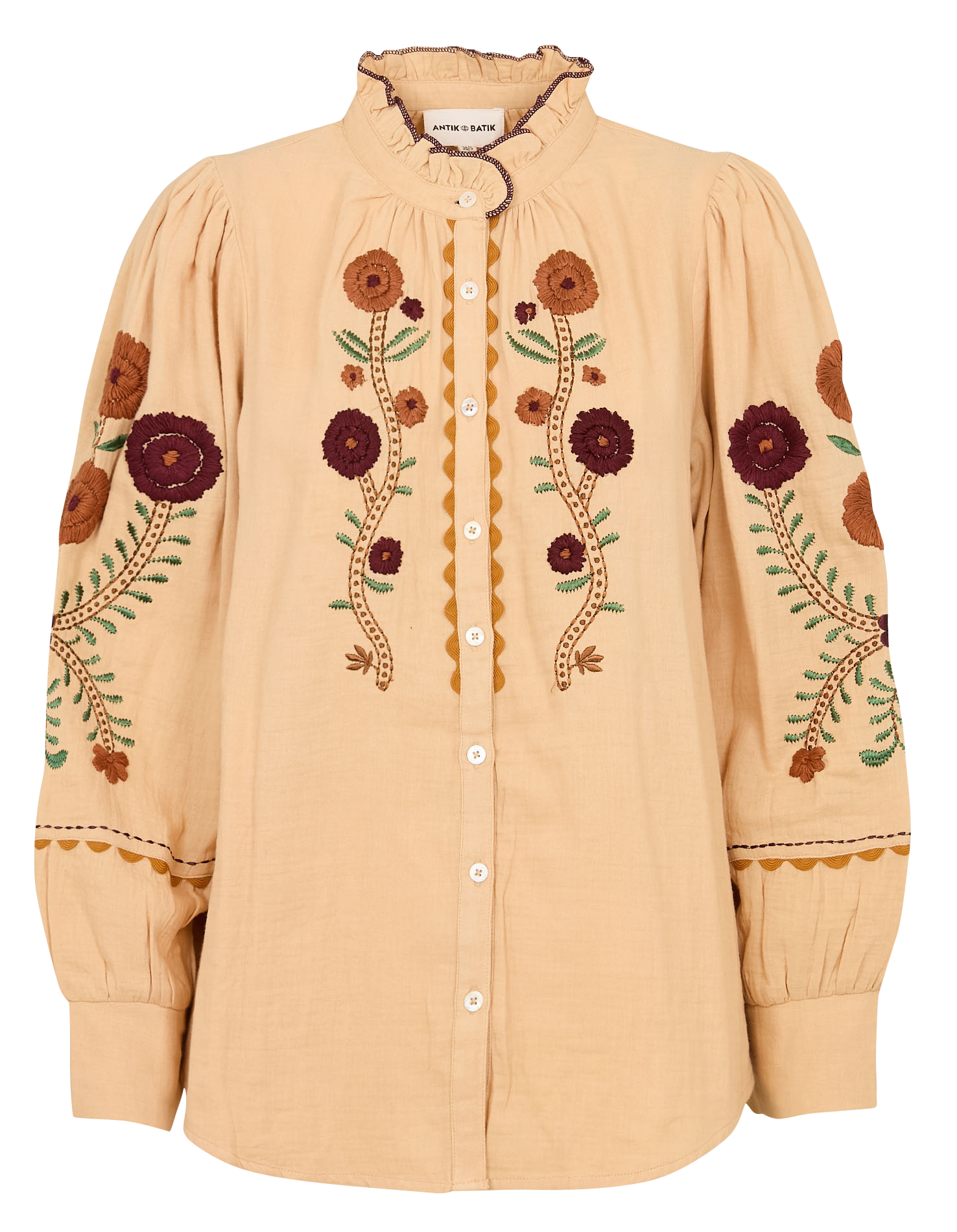 Weites Hemd mit viktorianischem Kragen aus Baumwolle ANTIK BATIK Beige