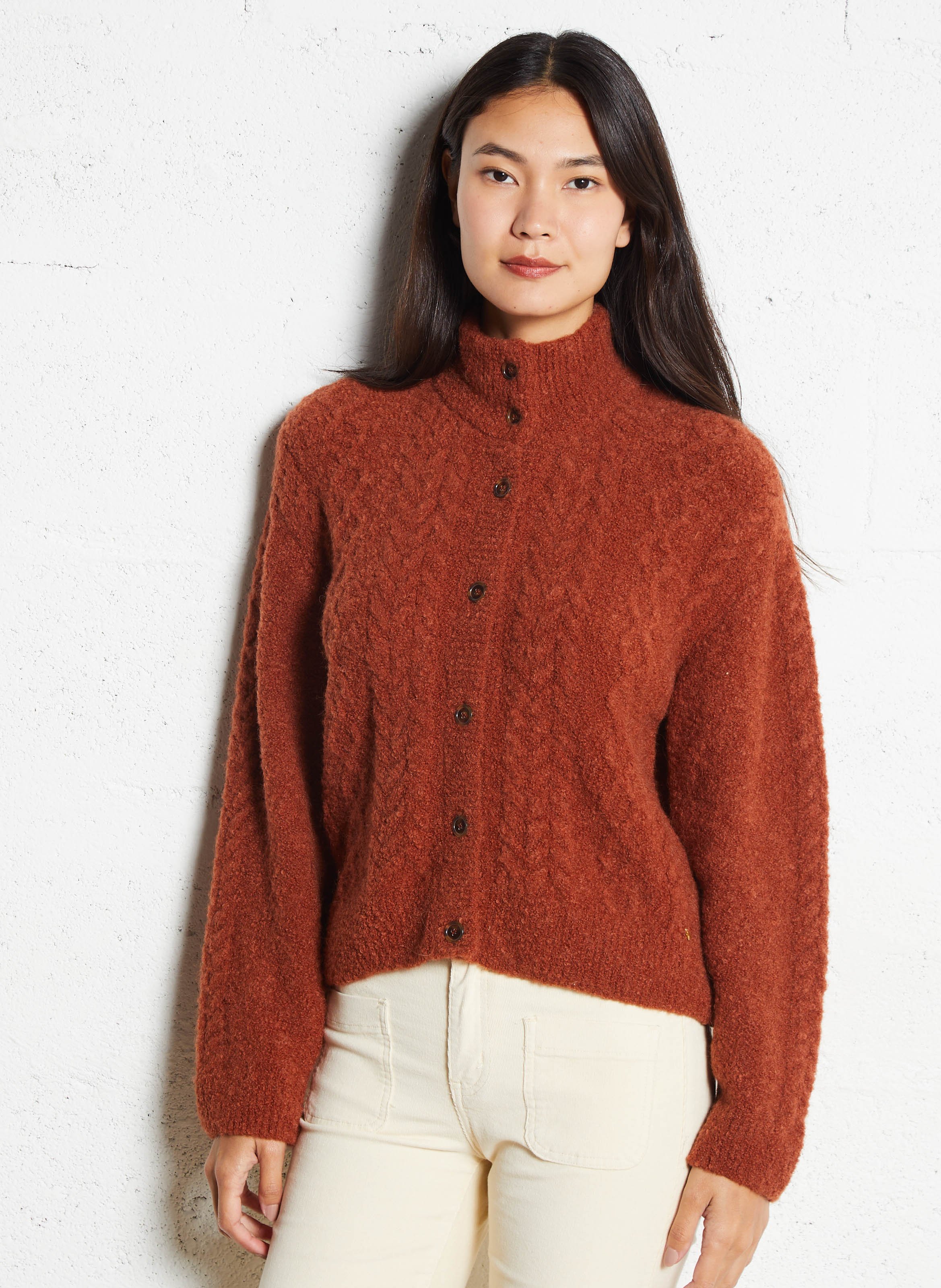 Gilet oversize col montant en laine mélangée DES PETITS HAUTS Orange