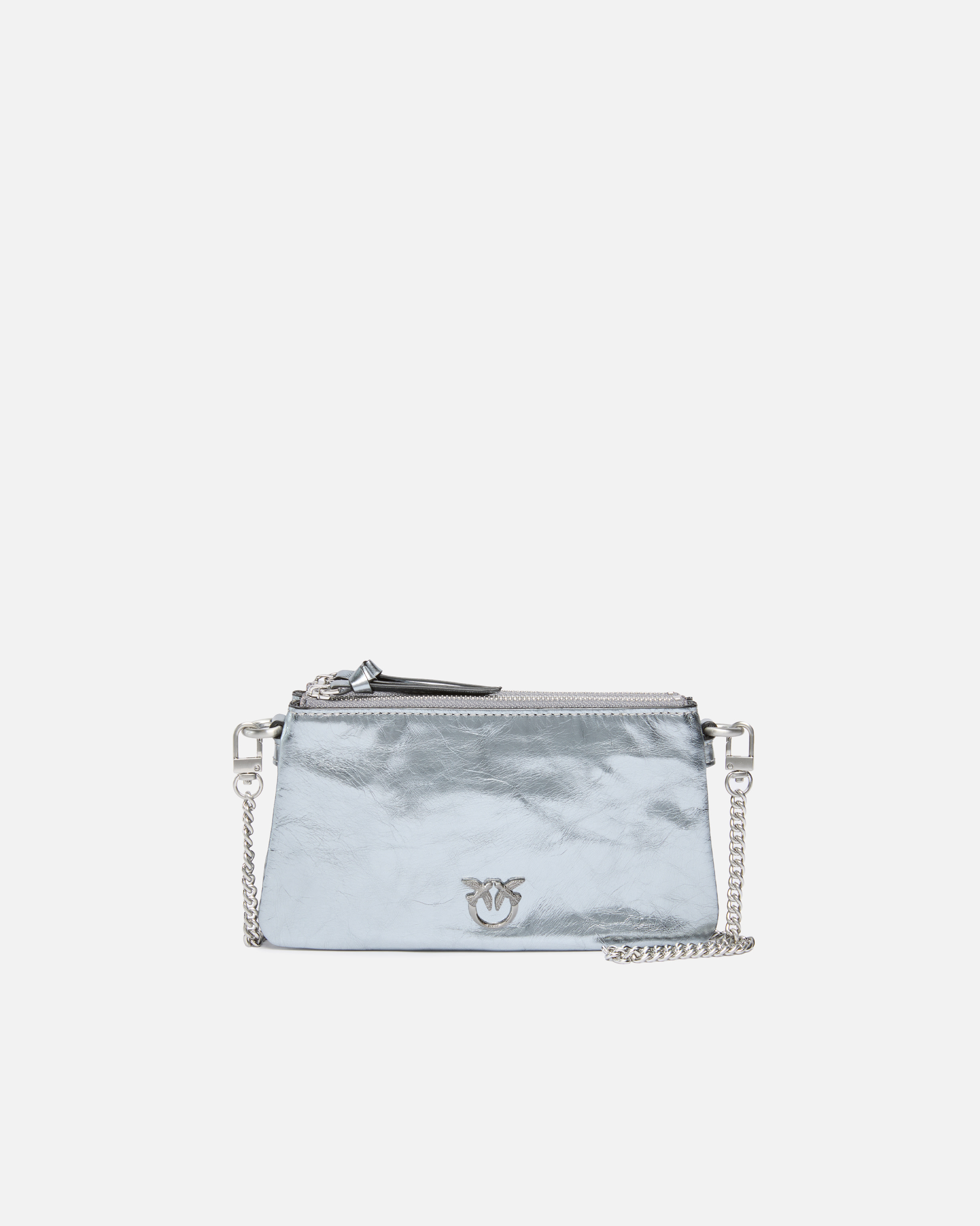 Small double lamé leather shoulder bag PINKO Silver