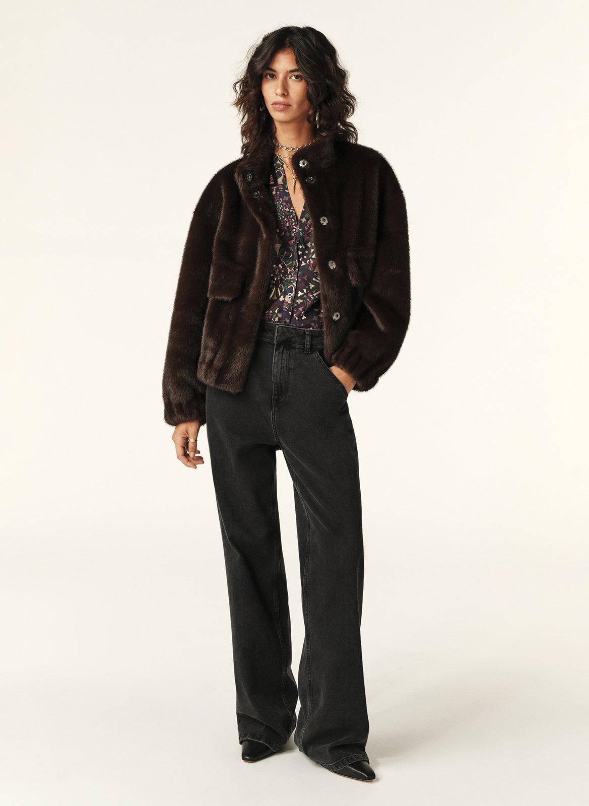 Veste ample col montant en fourrure synthétique BA&SH Marron