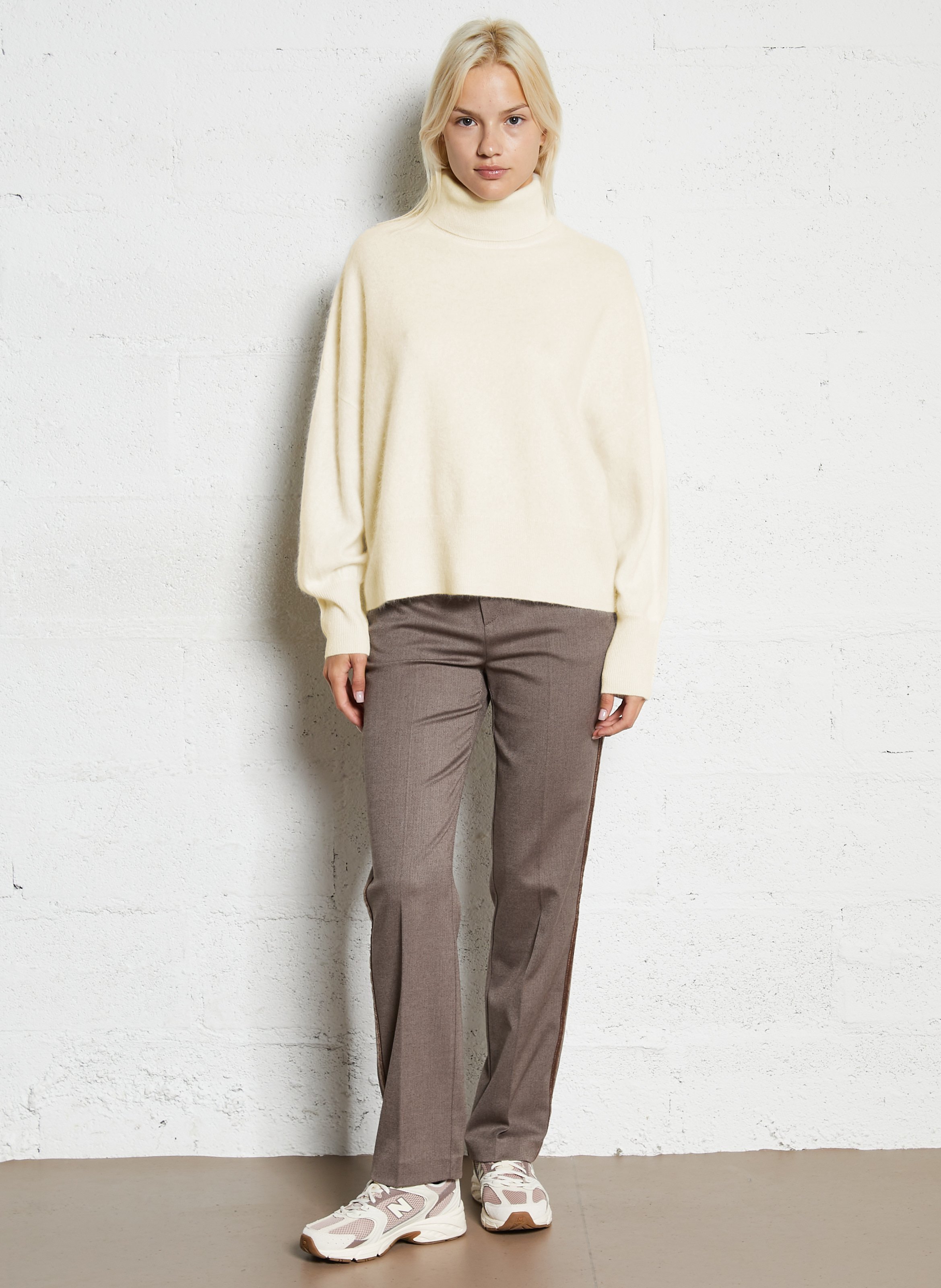 Pull ample col roulé en laine et cachemire SUD EXPRESS Blanc