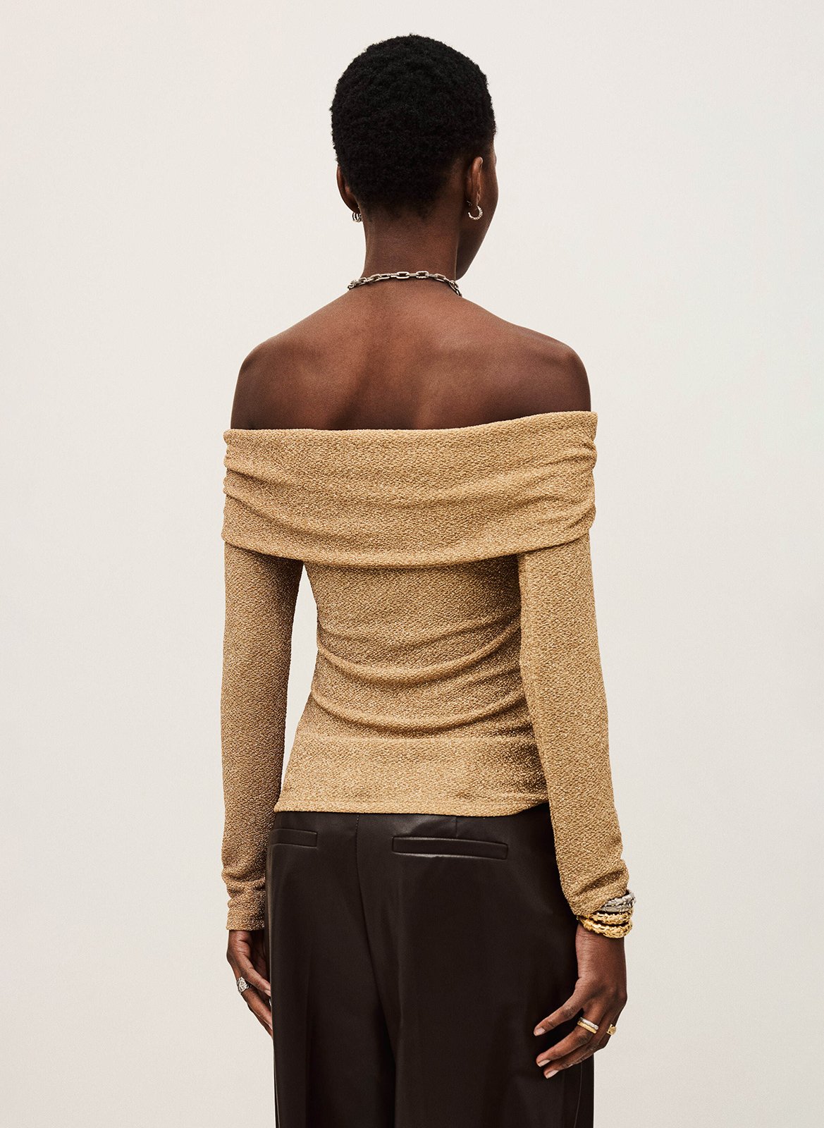 Aansluitende top met bardot halslijn en print BA&SH Goudkleurig