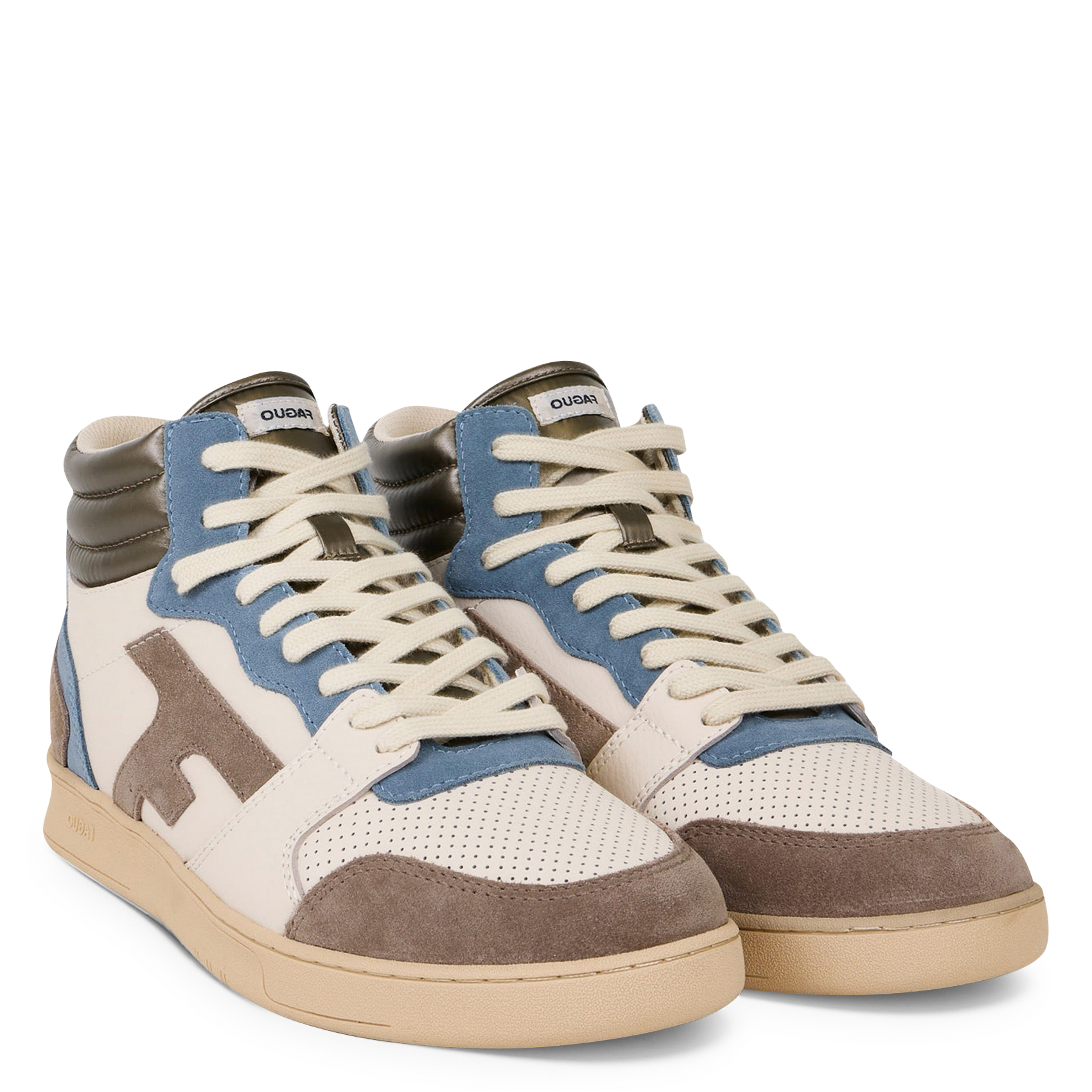 Hohe Sneaker aus Leder-Mix FAGUO Beige