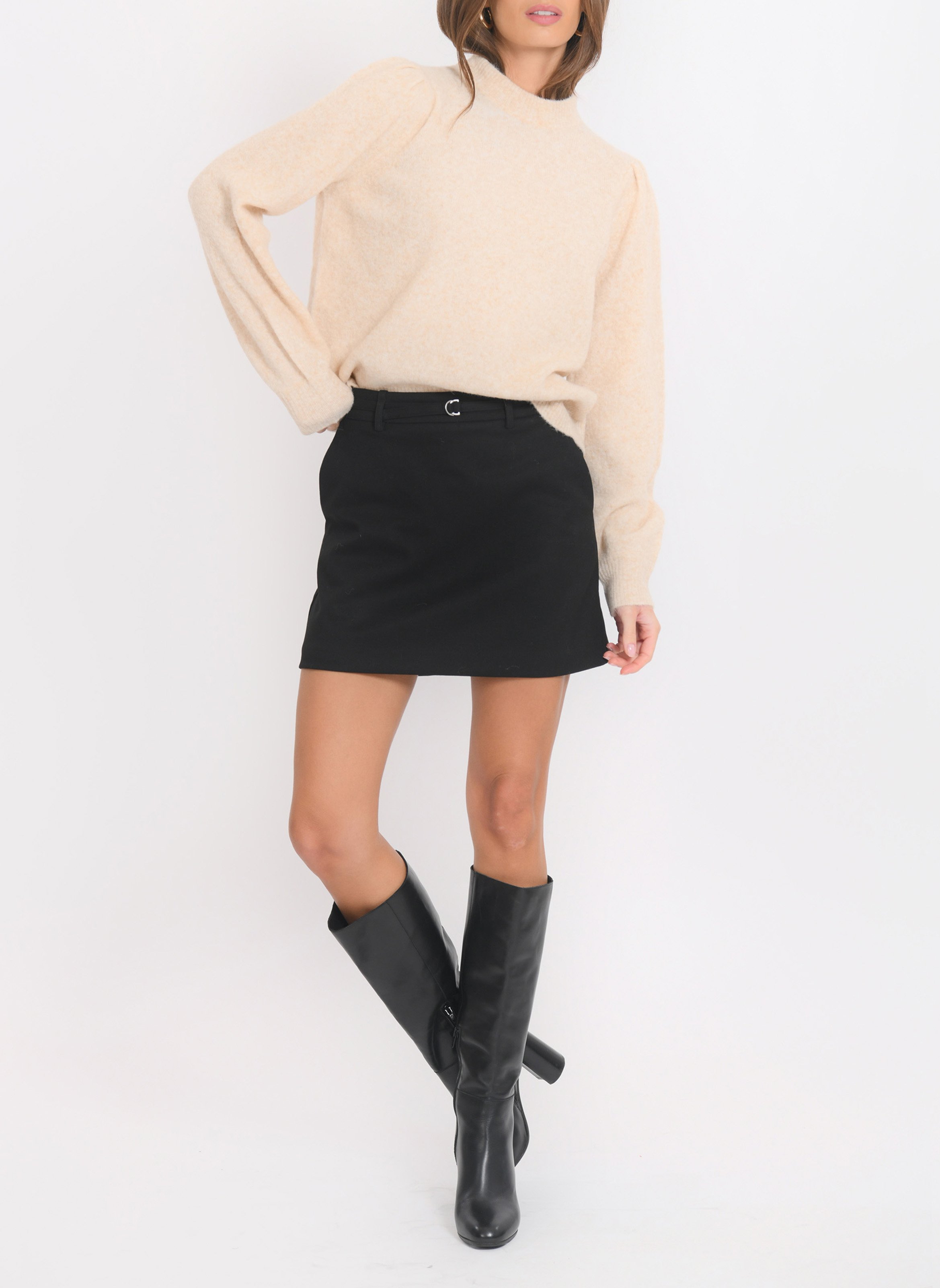 Kurzärmliger Pullover mit Rundhalsausschnitt KOOKAI Beige