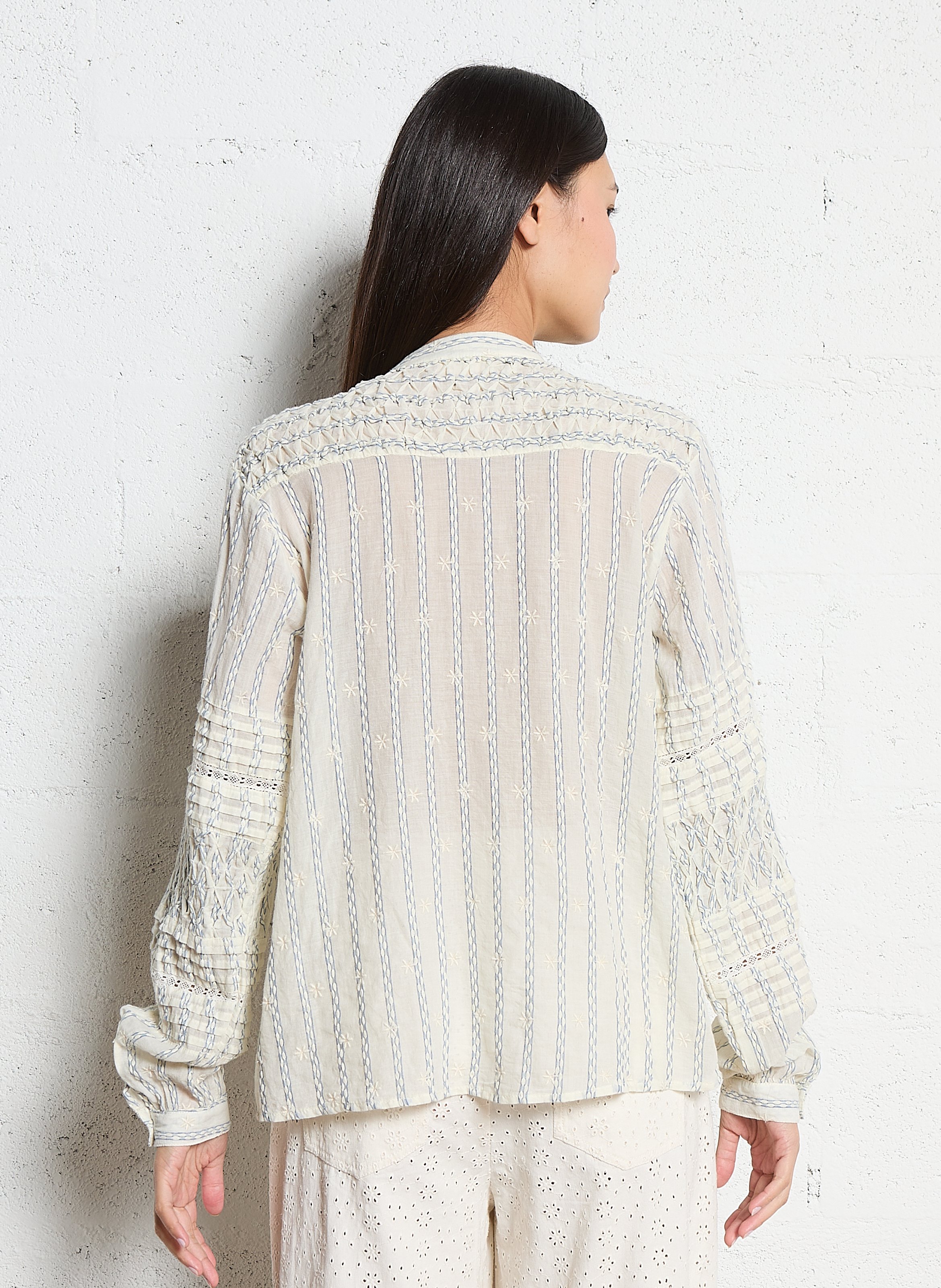 Chemise droite col rond en coton imprimé MAISON HOTEL Blanc